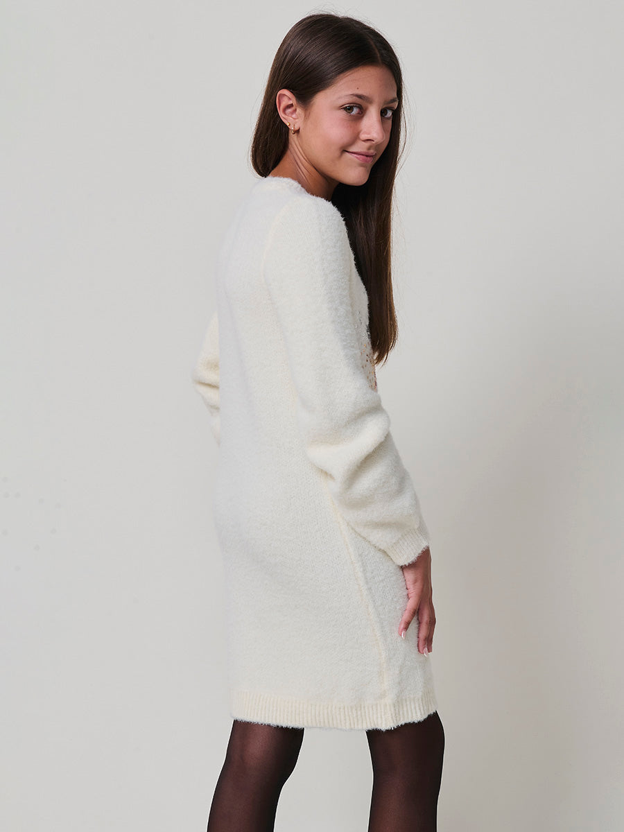 Vestido de Punto Niña con Estrella de Lentejuelas – Koroshi Crudo