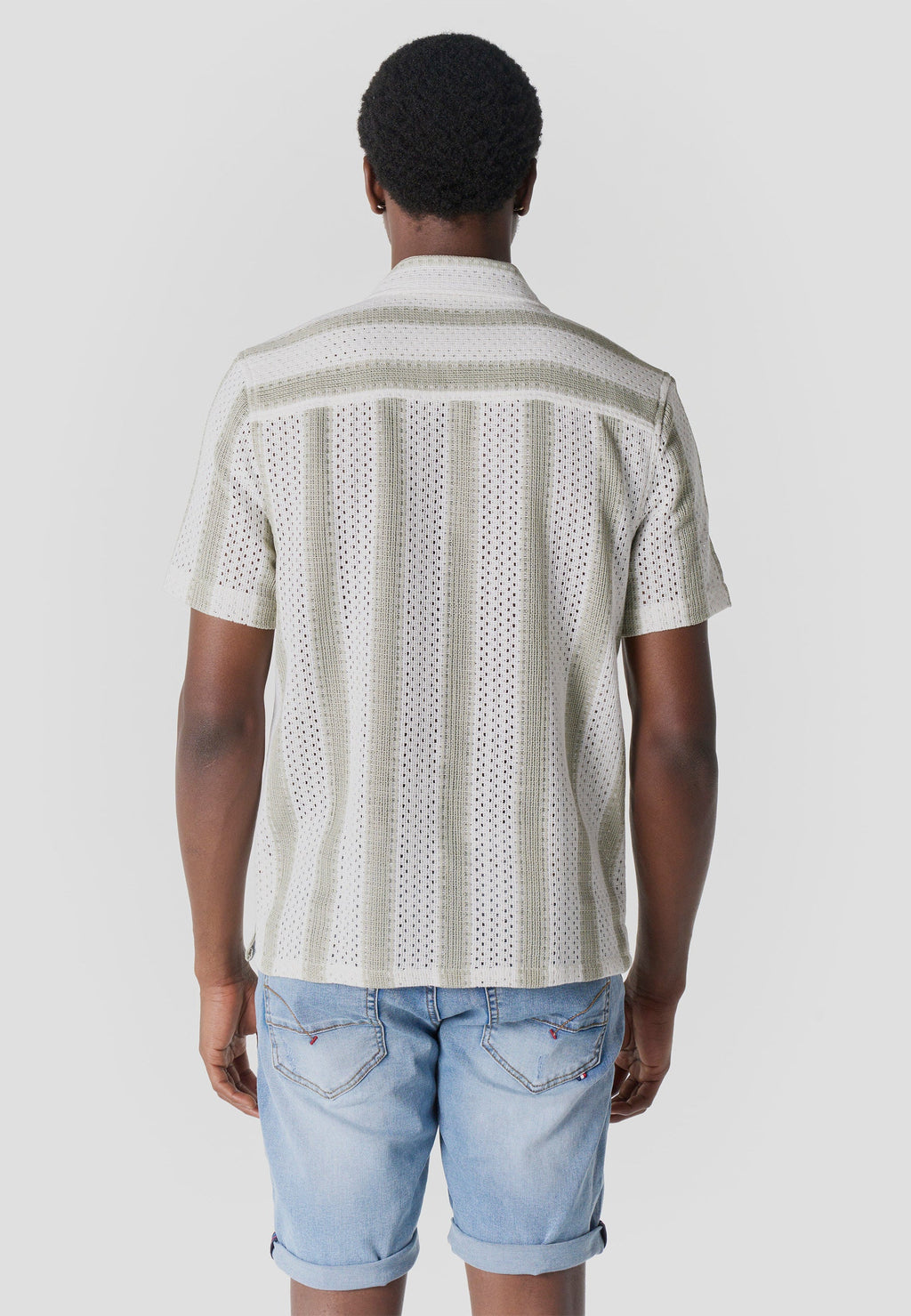 Camisa Hombre Manga Corta Rayas Cuello Cubano Kaki – Koroshi 2611CC20