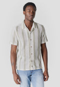 Camisa Hombre Manga Corta Rayas Cuello Cubano Kaki – Koroshi 2611CC20