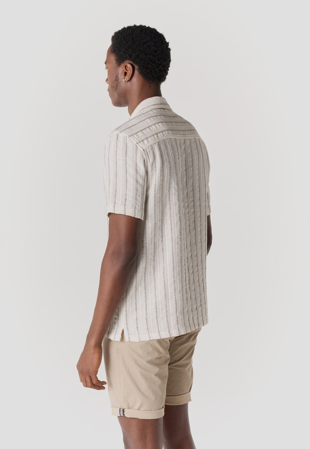 Camisa Hombre Manga Corta Rayas Cuello Cubano Crudo – Koroshi 2611CC23