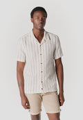 Camisa Hombre Manga Corta Rayas Cuello Cubano Crudo – Koroshi 2611CC23