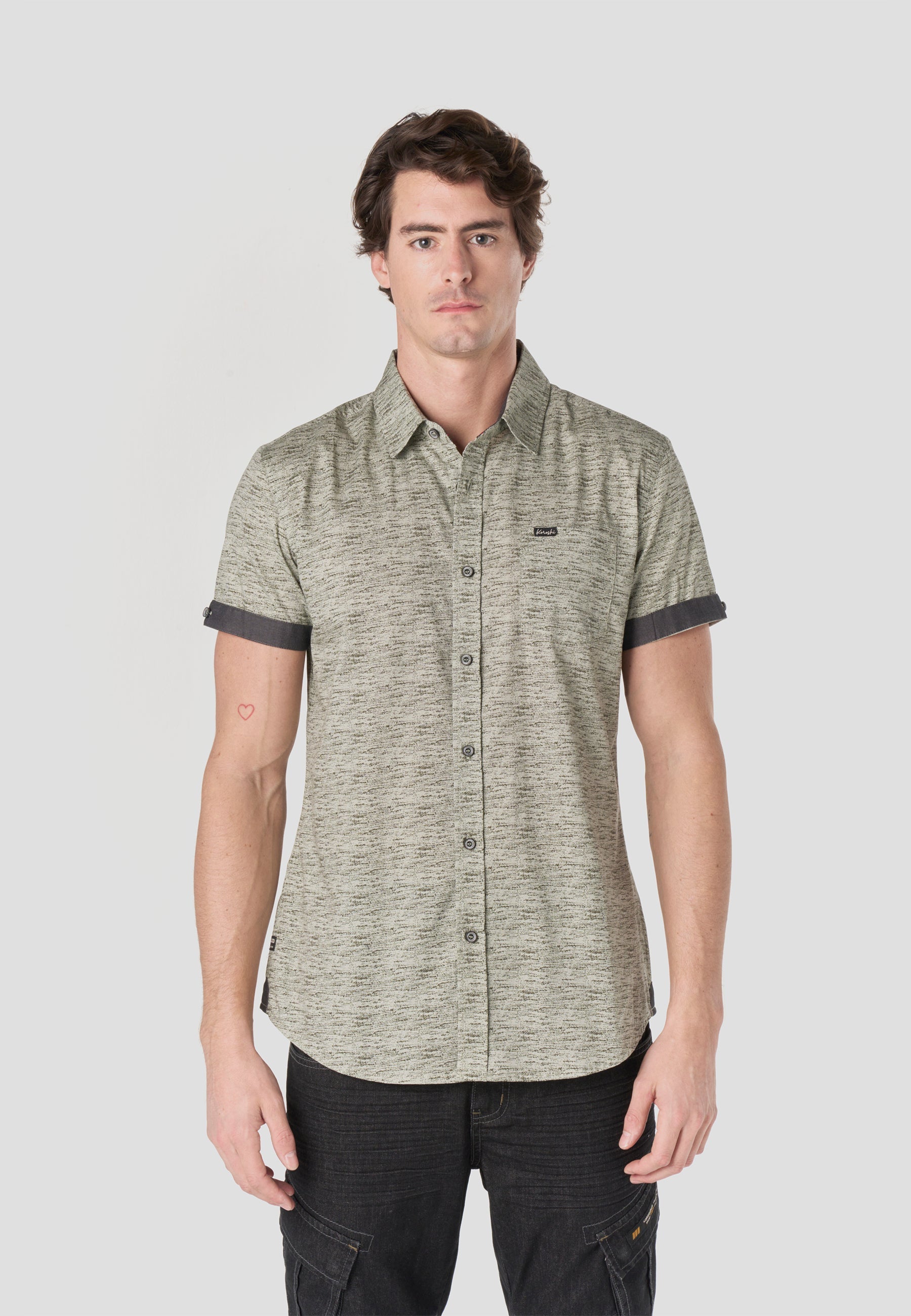 Camisa Hombre Manga Corta Popelín Algodón Bolsillo – Koroshi 2611CC31