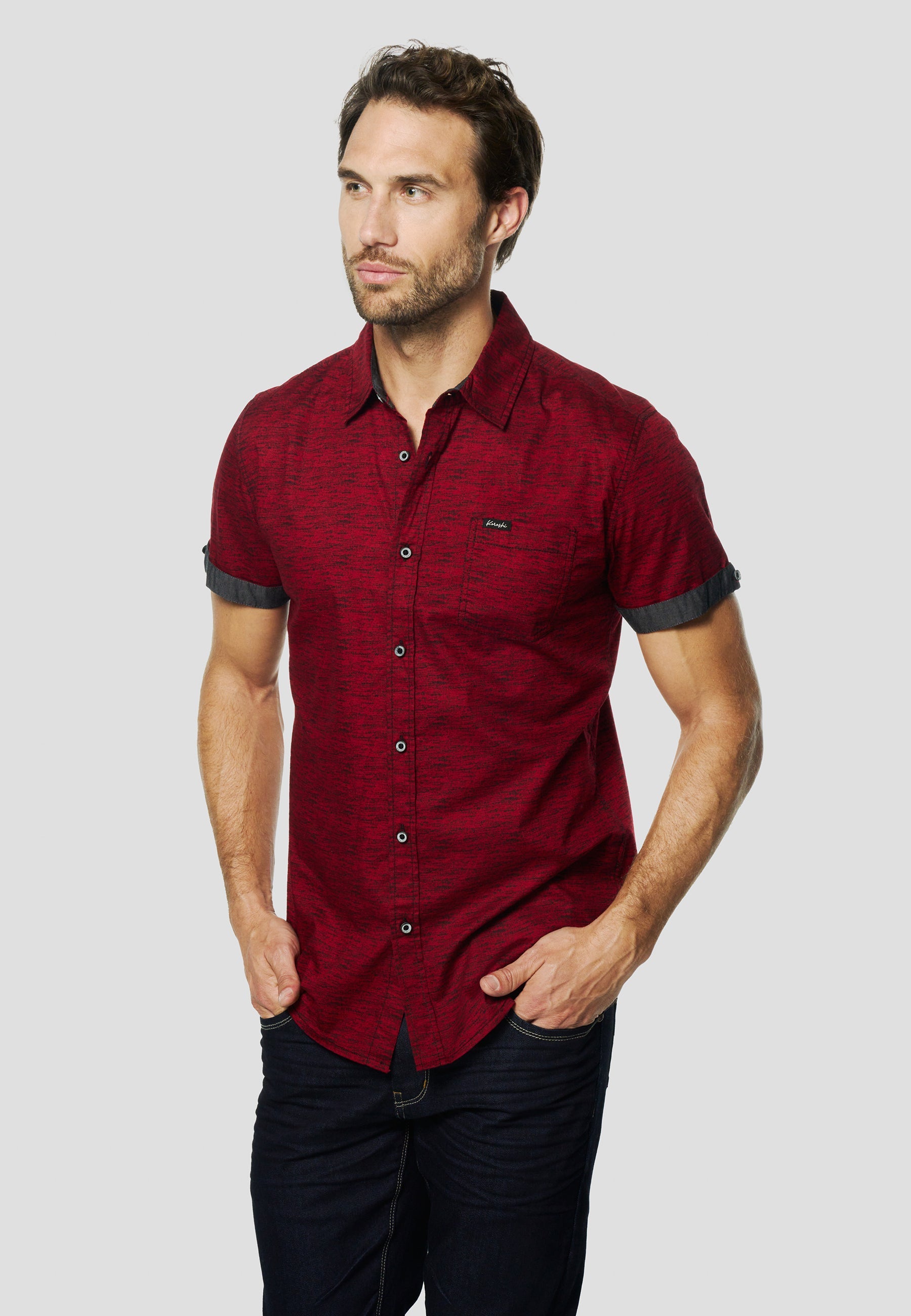Camisa Hombre Manga Corta Popelín Algodón Bolsillo – Koroshi 2611CC31