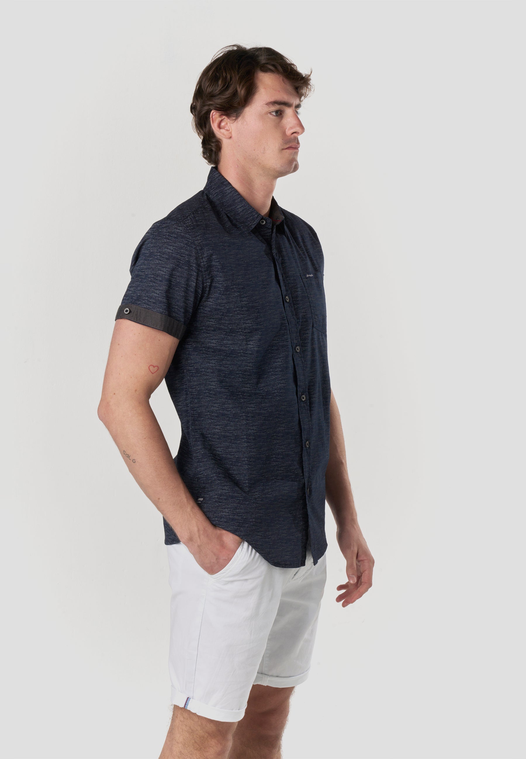 Camisa Hombre Manga Corta Popelín Algodón Bolsillo – Koroshi 2611CC31