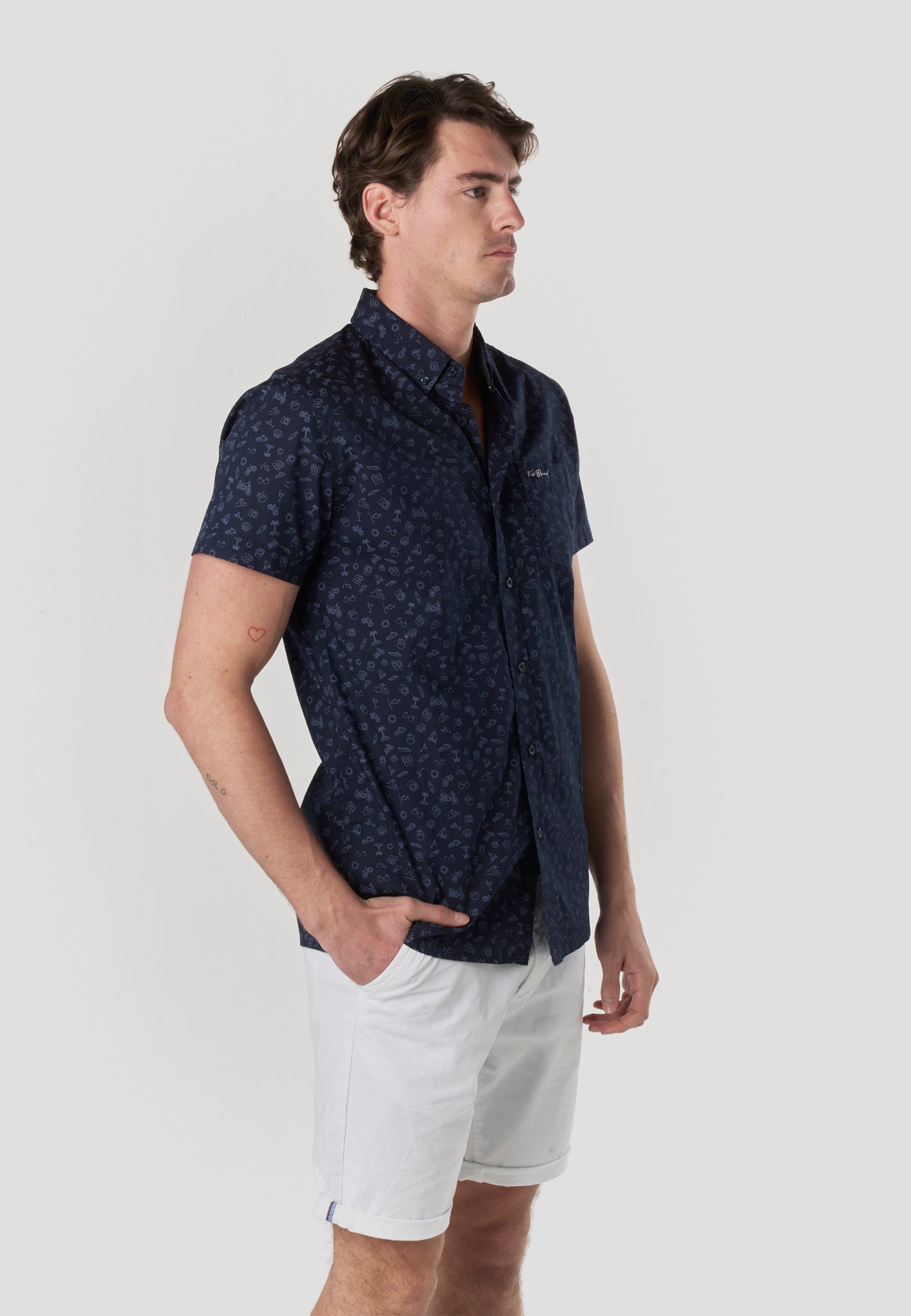 Camisa Hombre Manga Corta Popelín Algodón Bolsillo – Koroshi 2611CC32