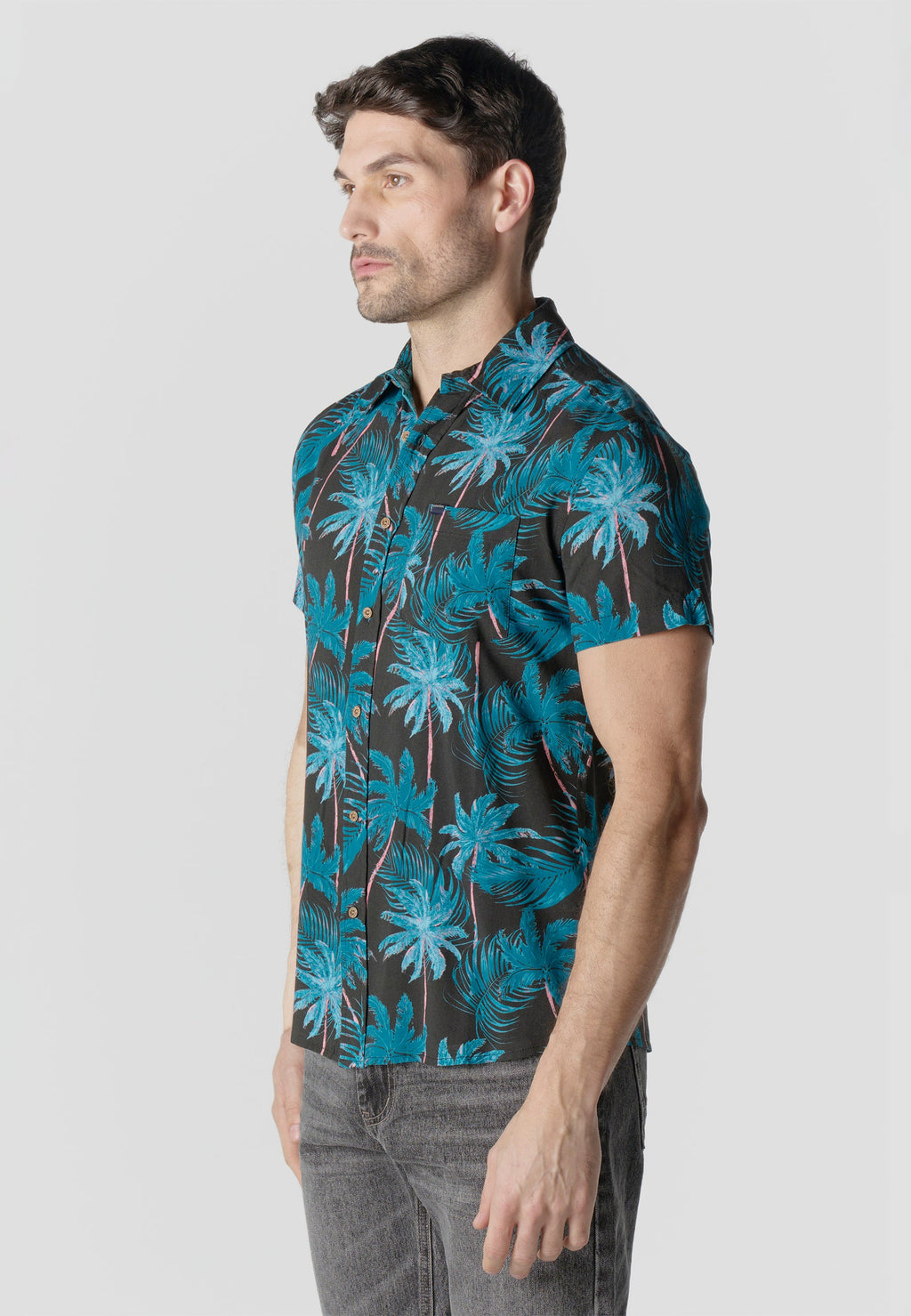 Camisa Hombre Manga Corta Estampado Tropical Viscosa – Koroshi 2611CC36