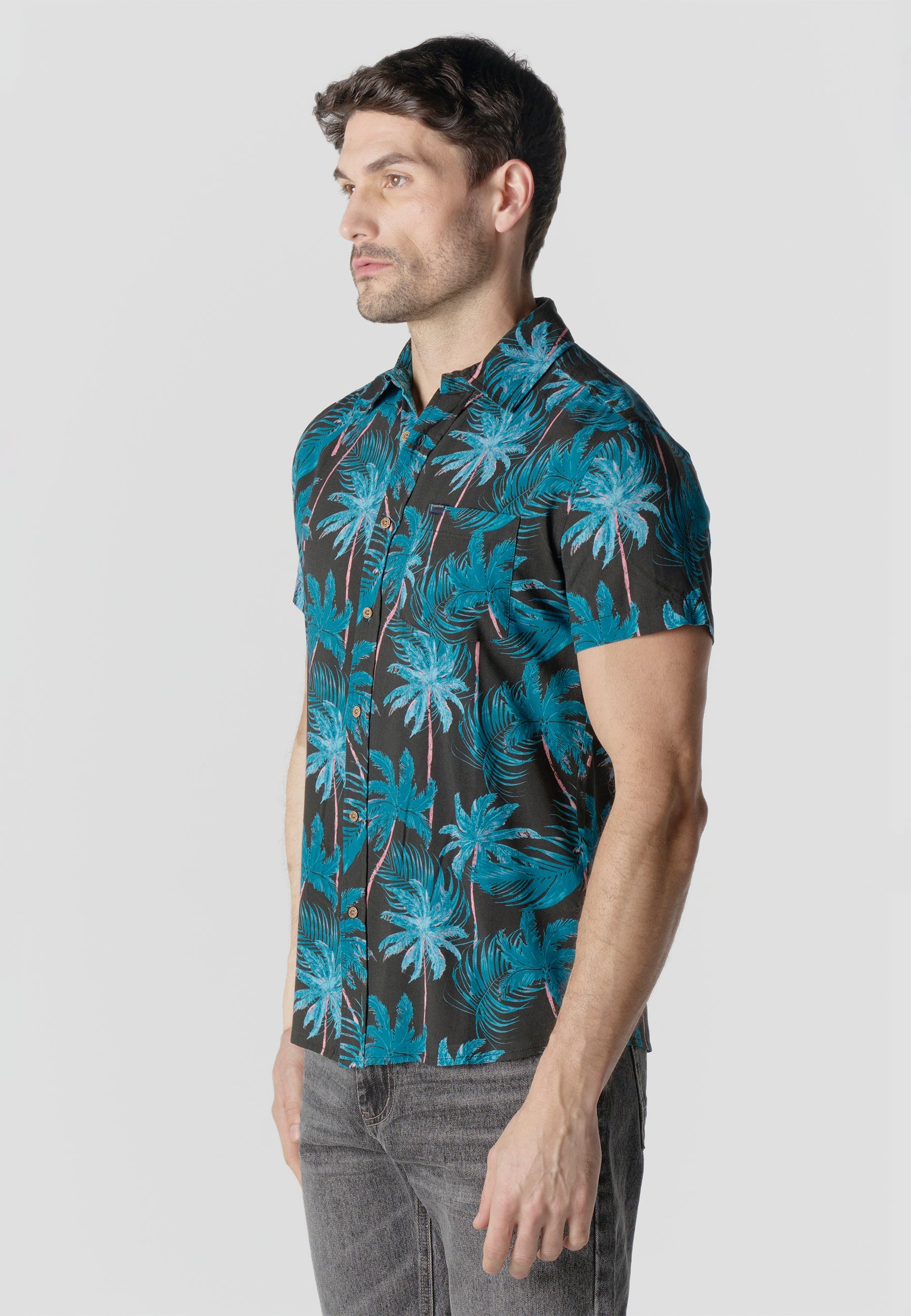 Camisa Hombre Manga Corta Estampado Tropical Viscosa – Koroshi 2611CC36