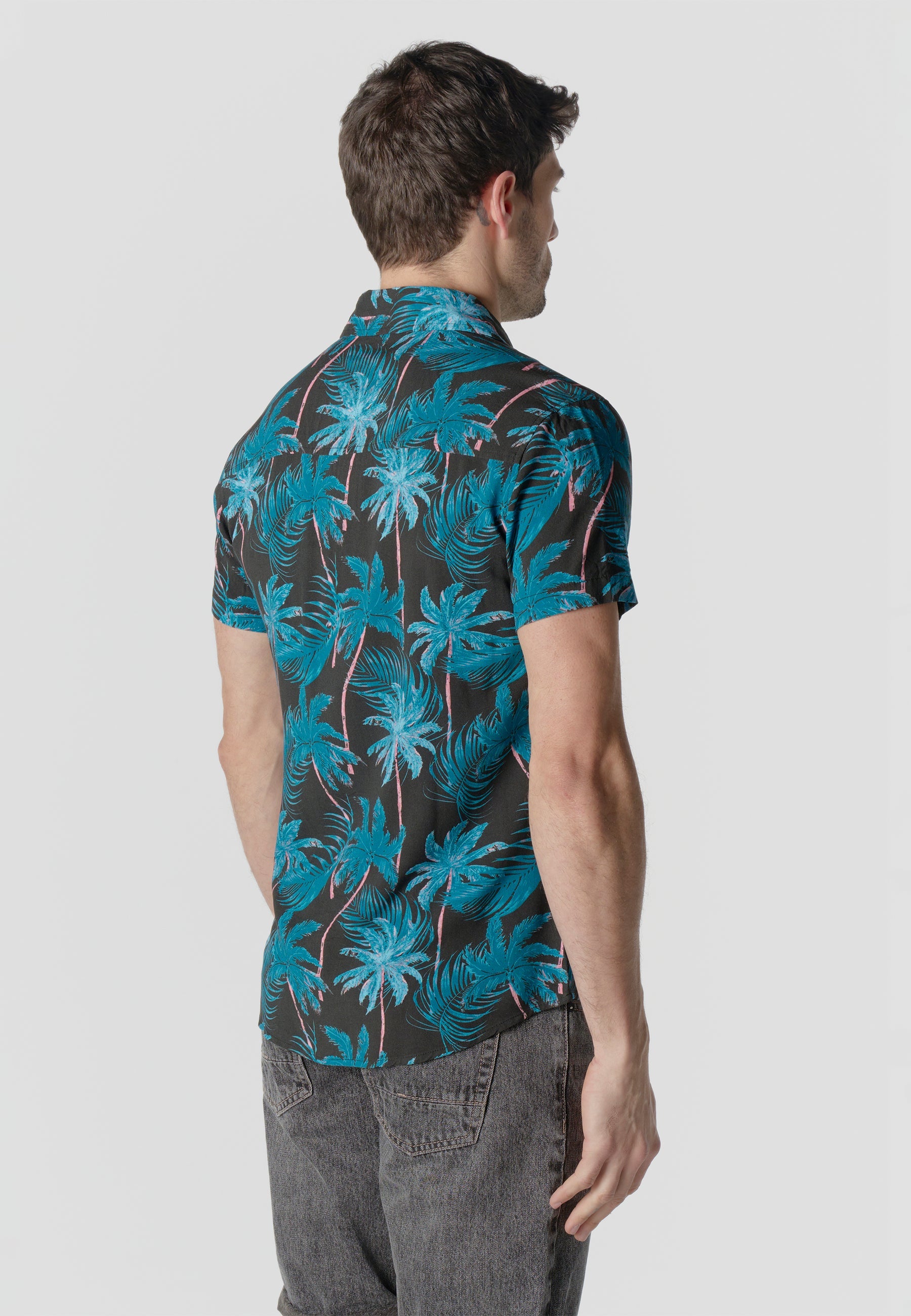 Camisa Hombre Manga Corta Estampado Tropical Viscosa – Koroshi 2611CC36