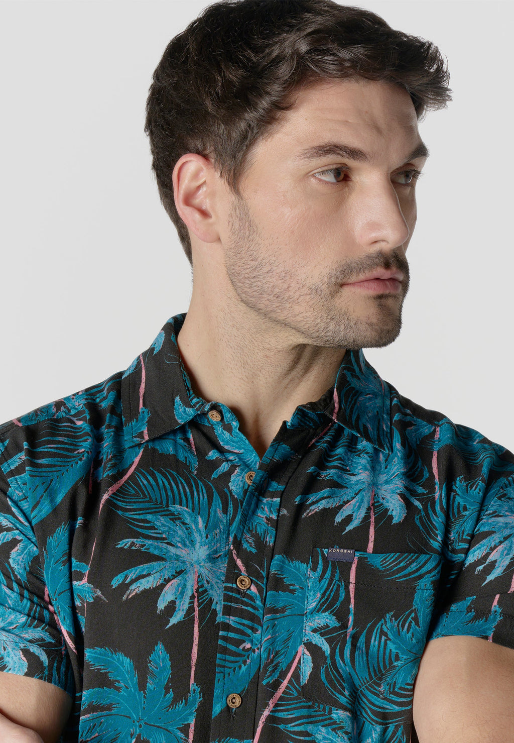 Camisa Hombre Manga Corta Estampado Tropical Viscosa – Koroshi 2611CC36