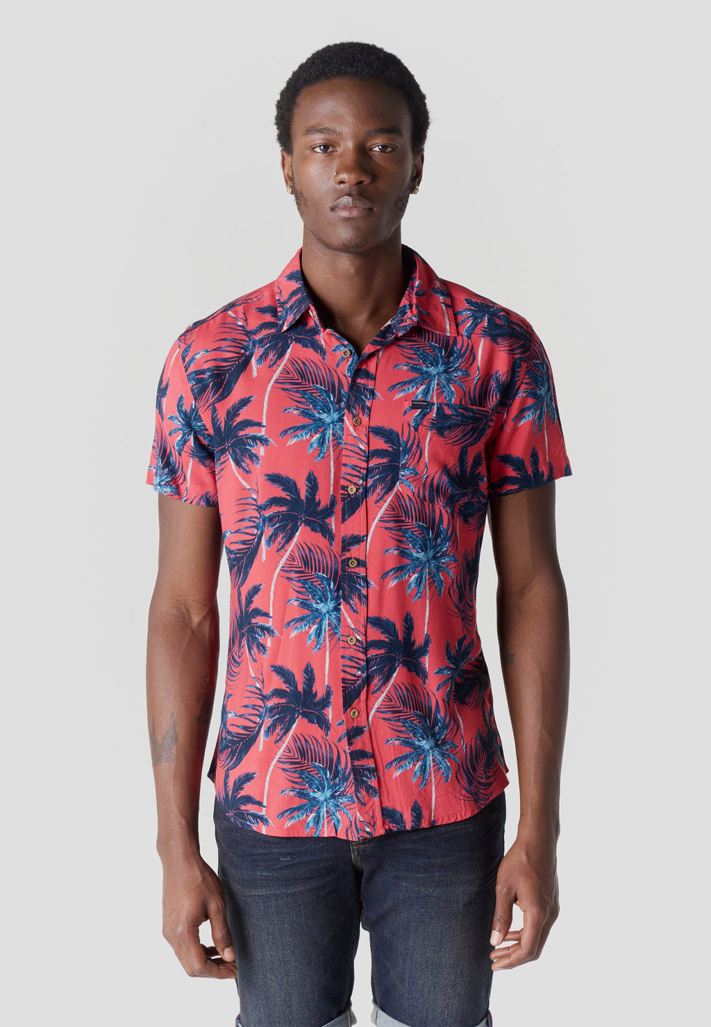 Camisa Hombre Manga Corta Estampado Tropical Viscosa – Koroshi 2611CC36