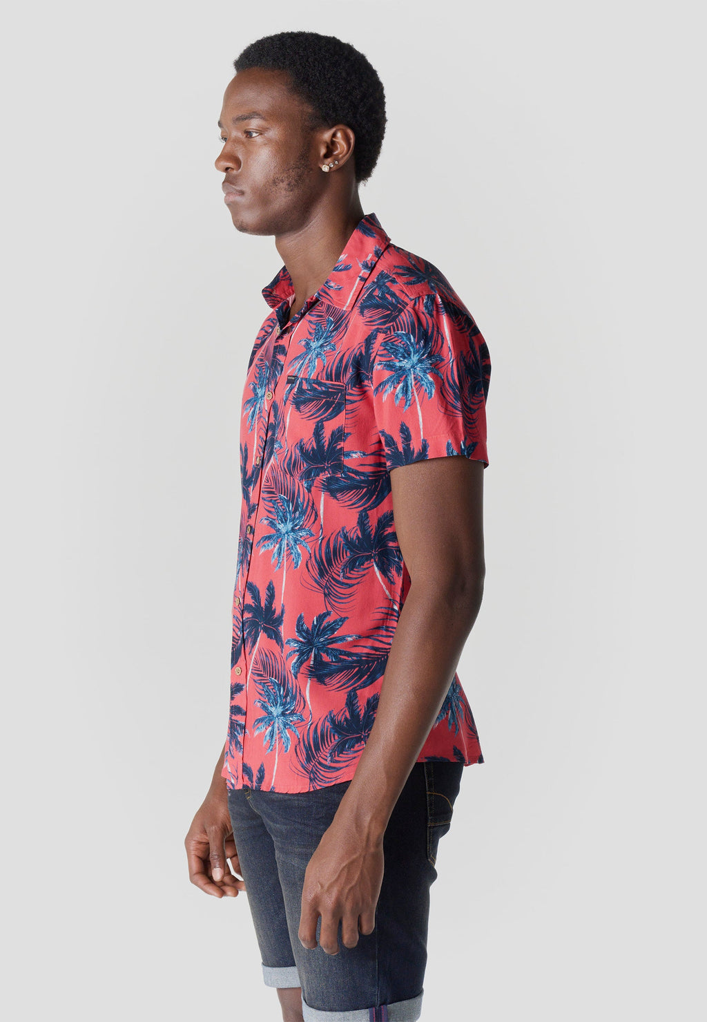 Camisa Hombre Manga Corta Estampado Tropical Viscosa – Koroshi 2611CC36