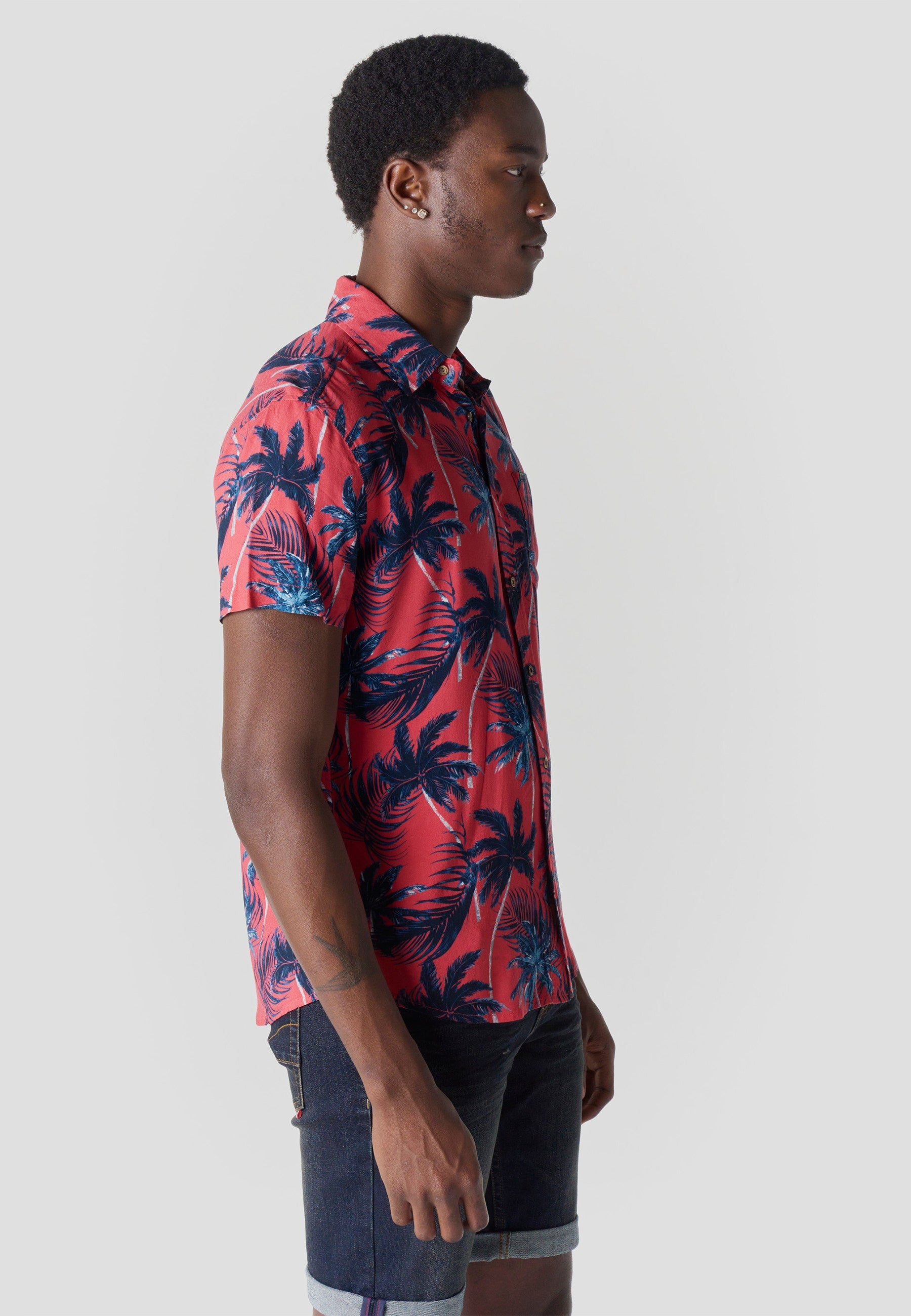 Camisa Hombre Manga Corta Estampado Tropical Viscosa – Koroshi 2611CC36