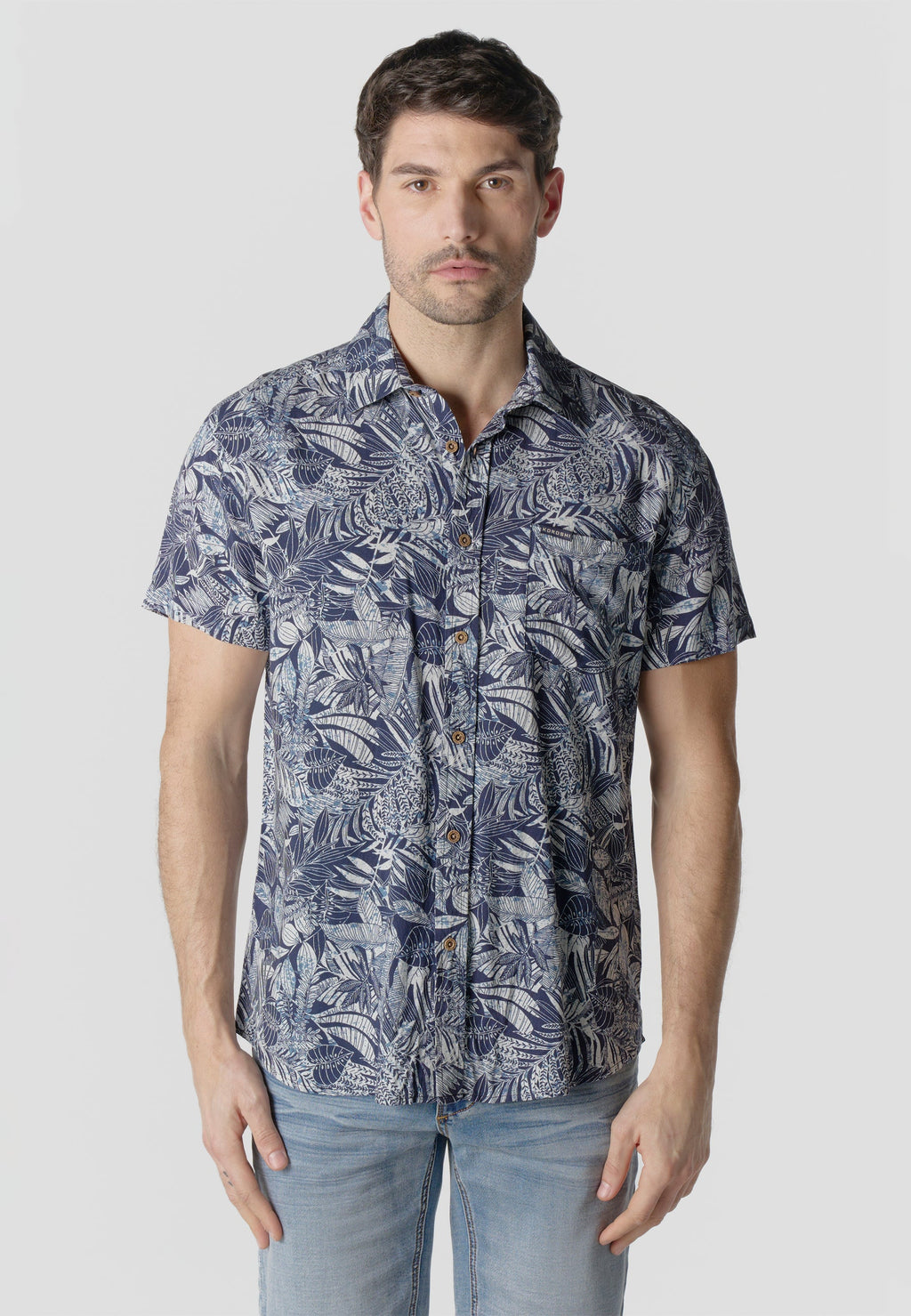 Camisa Hombre Manga Corta Estampado Tropical Viscosa – Koroshi 2611CC37