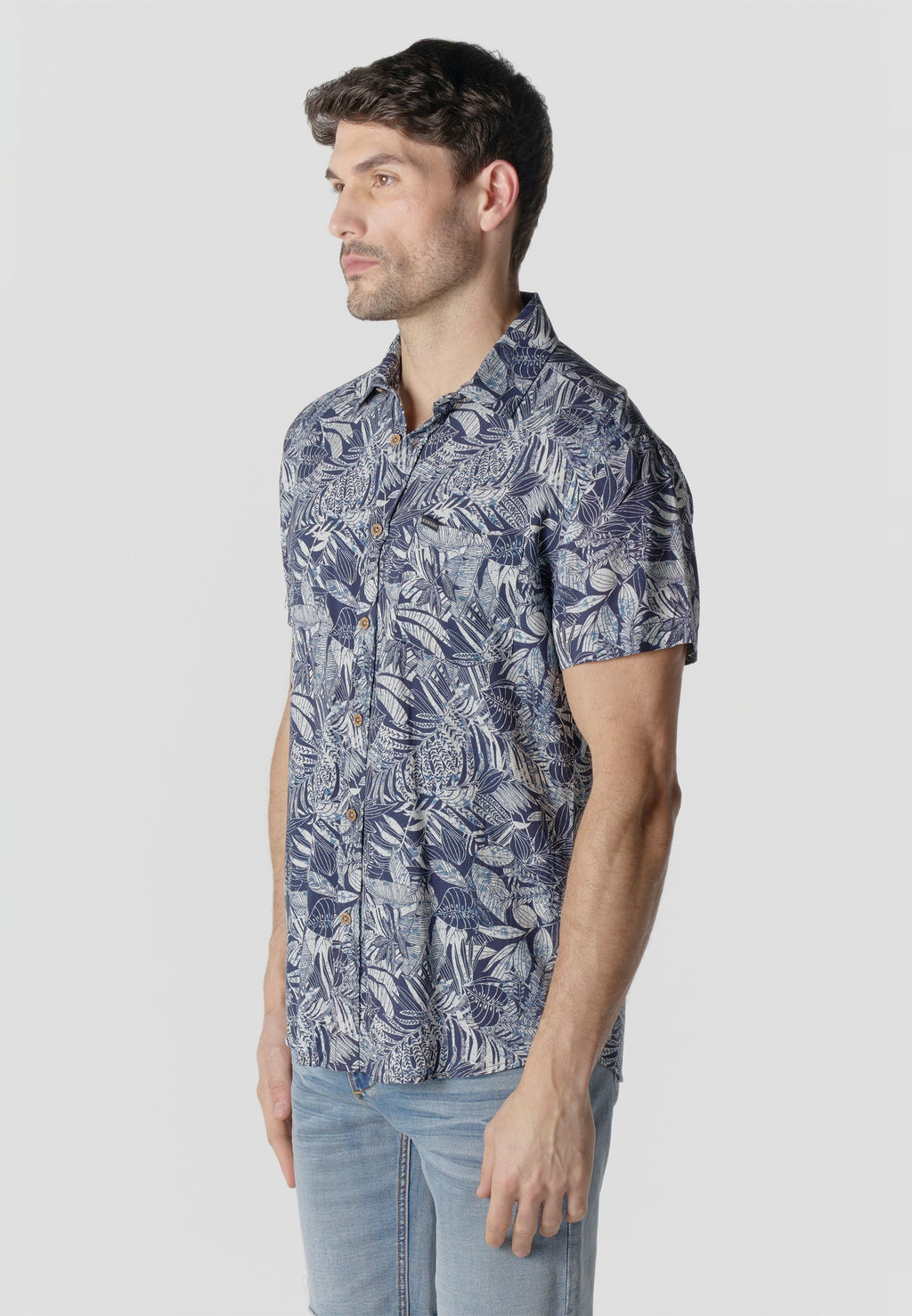 Camisa Hombre Manga Corta Estampado Tropical Viscosa – Koroshi 2611CC37