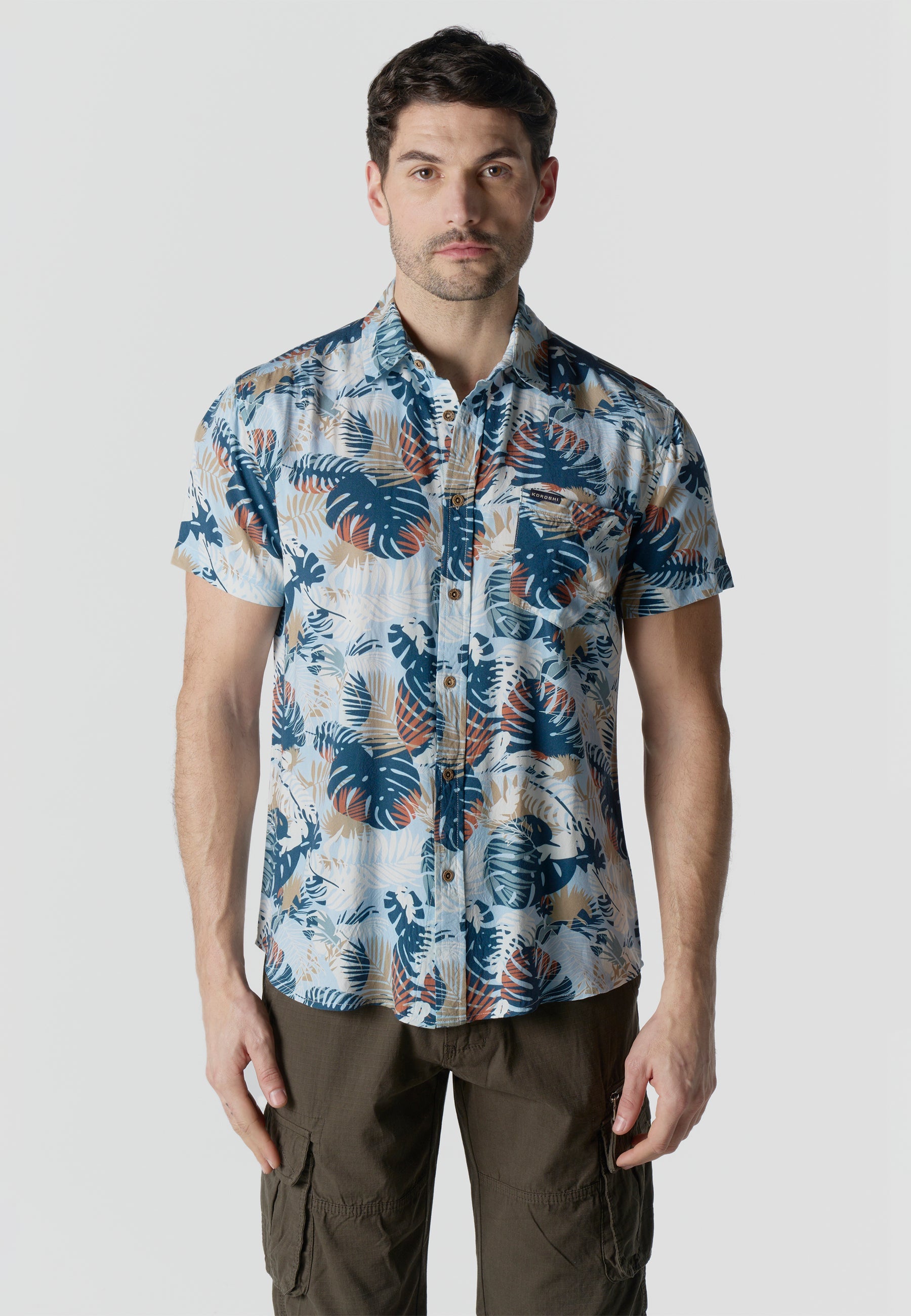 Camisa Hombre Manga Corta Estampado Tropical Viscosa – Koroshi 2611CC37