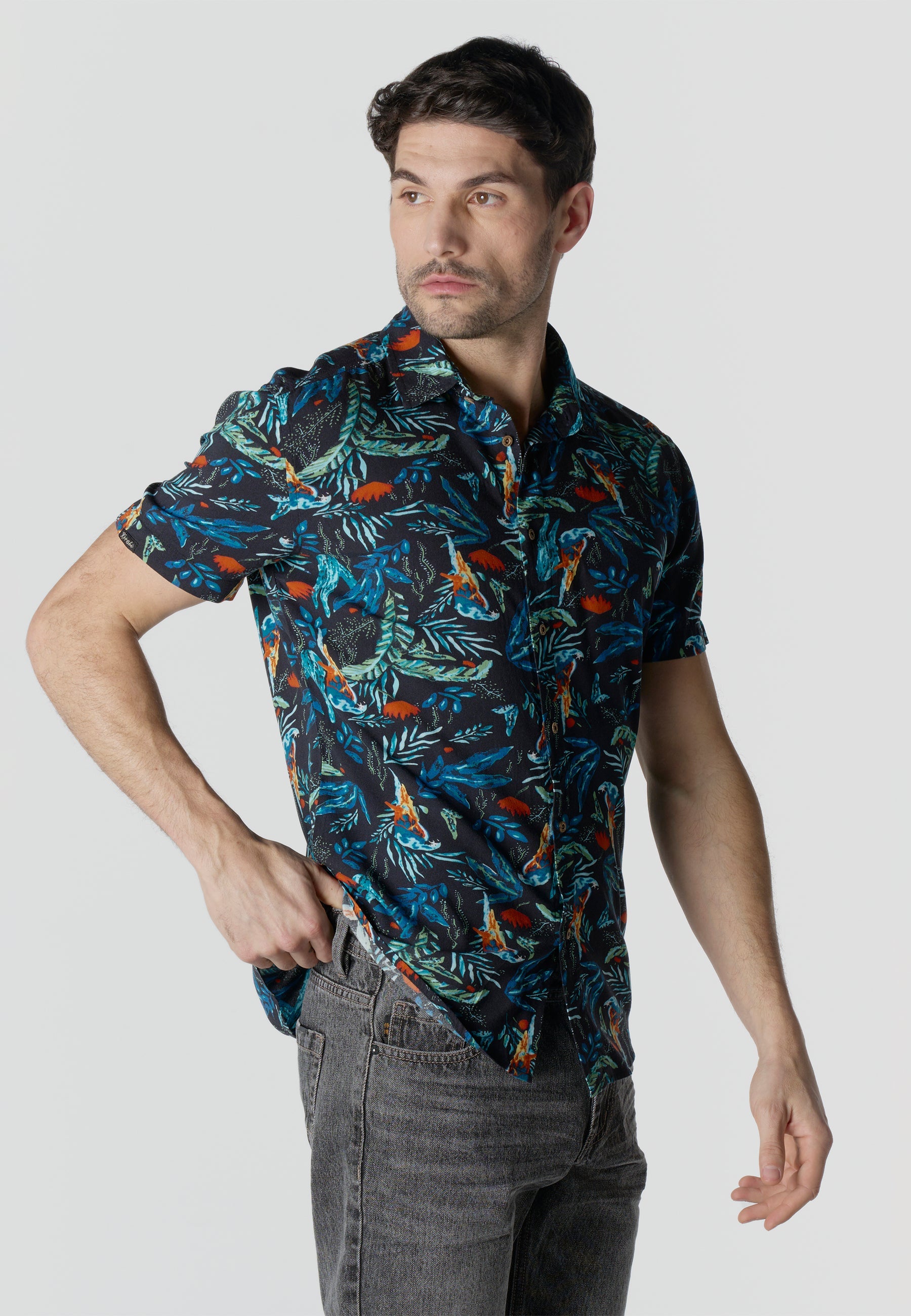 Camisa Hombre Manga Corta Estampada Casual Viscosa – Koroshi 2611CC38