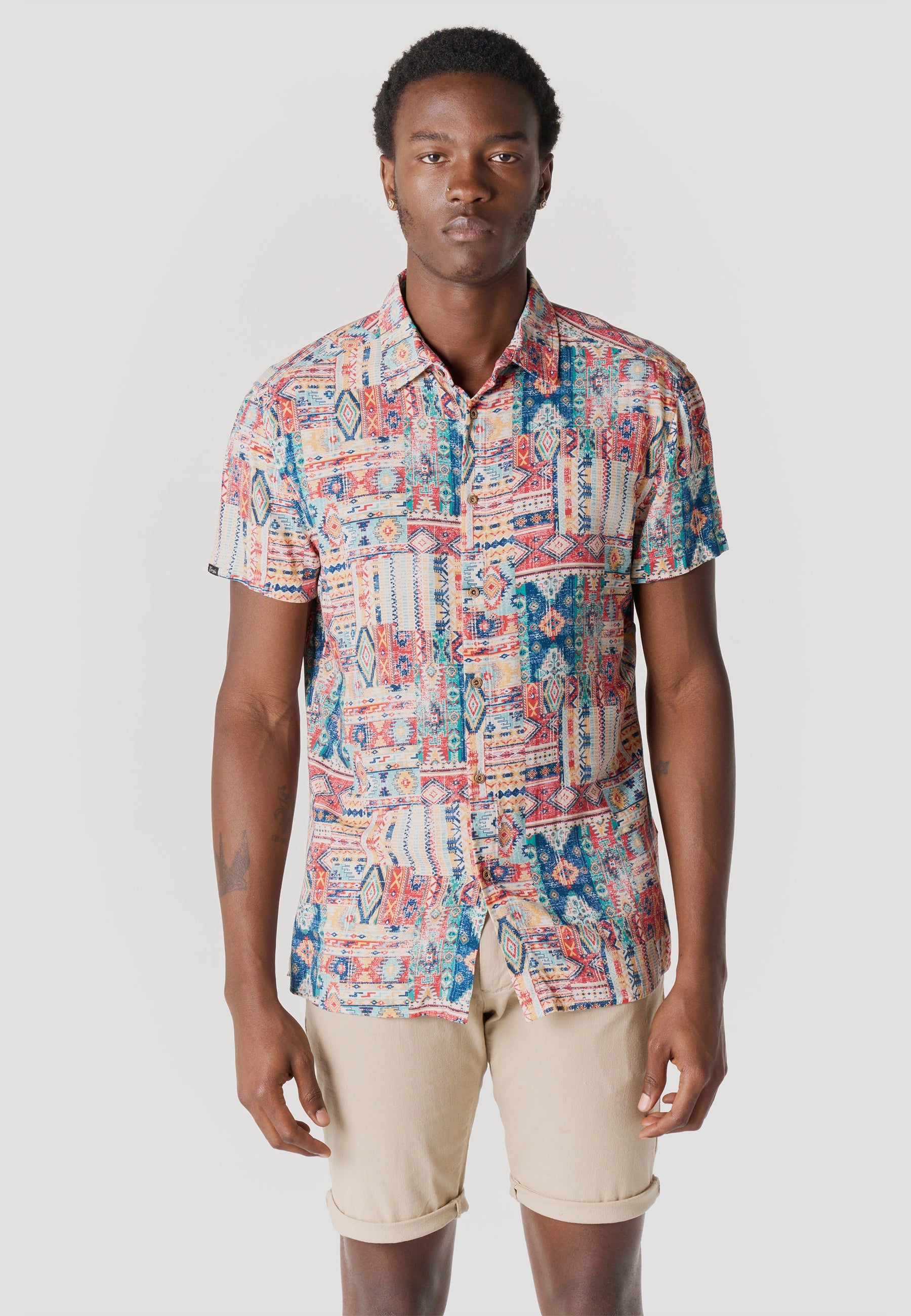 Camisa Hombre Manga Corta Viscosa Estampada – Koroshi 2611CC39