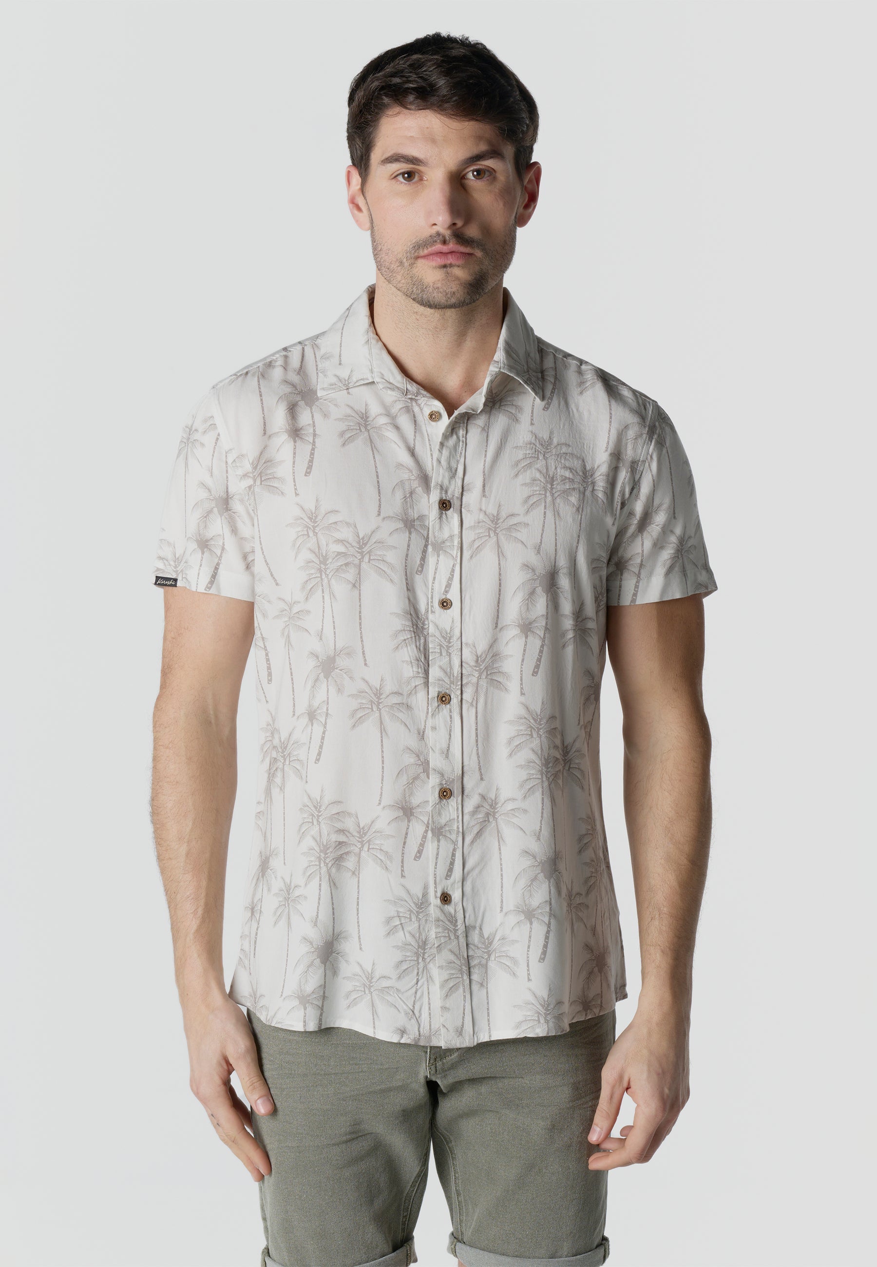 Camisa Hombre Manga Corta Estampado Tropical Viscosa – Koroshi 2611CC40