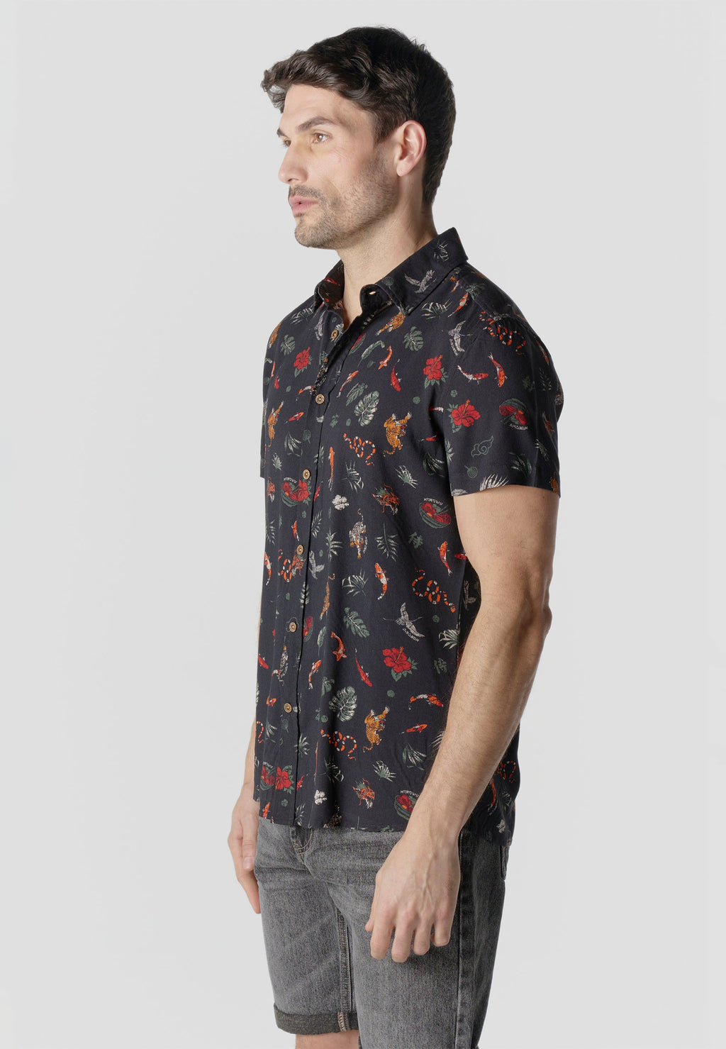 Camisa Hombre Manga Corta Estampado Tropical Viscosa – Koroshi 2611CC40