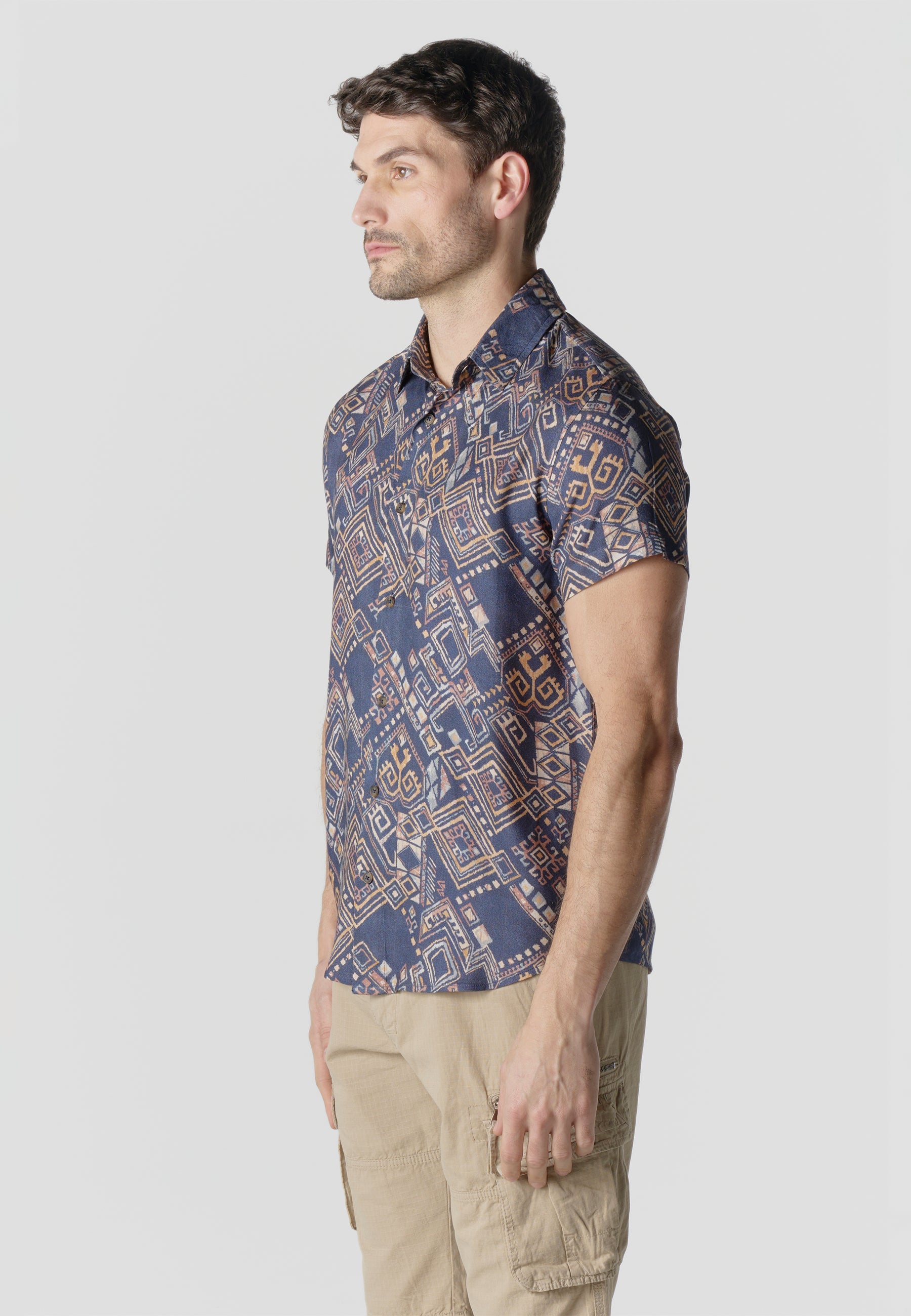 Camisa Hombre Manga Corta Estampado Multicolor Viscosa – Koroshi 2611CC41