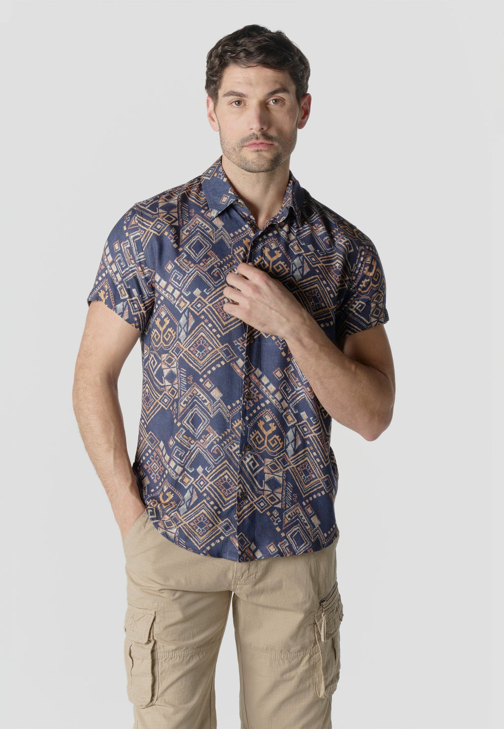 Camisa Hombre Manga Corta Estampado Multicolor Viscosa – Koroshi 2611CC41