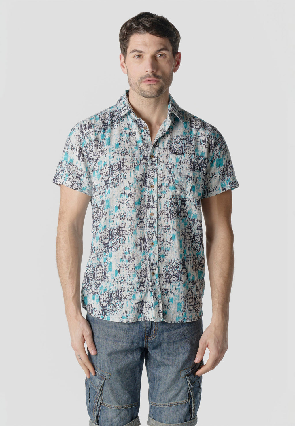Camisa Hombre Manga Corta Estampada Algodón Slub Casual – Koroshi 2611CC42