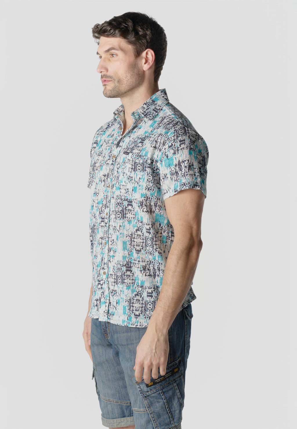 Camisa Hombre Manga Corta Estampada Algodón Slub Casual – Koroshi 2611CC42