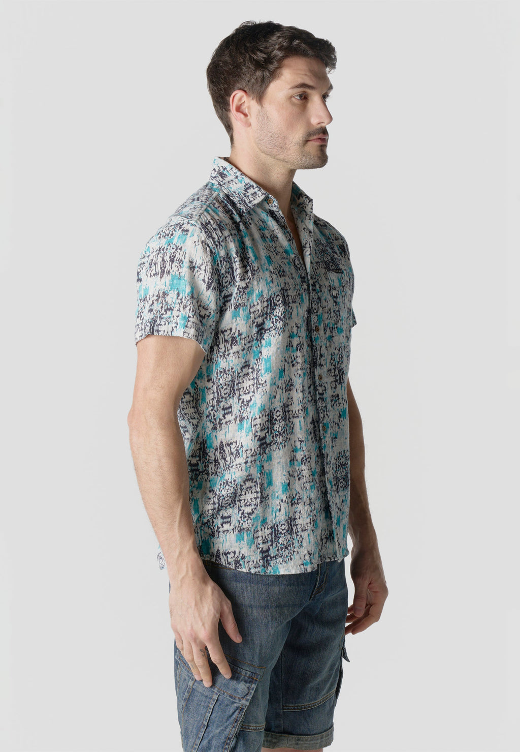 Camisa Hombre Manga Corta Estampada Algodón Slub Casual – Koroshi 2611CC42
