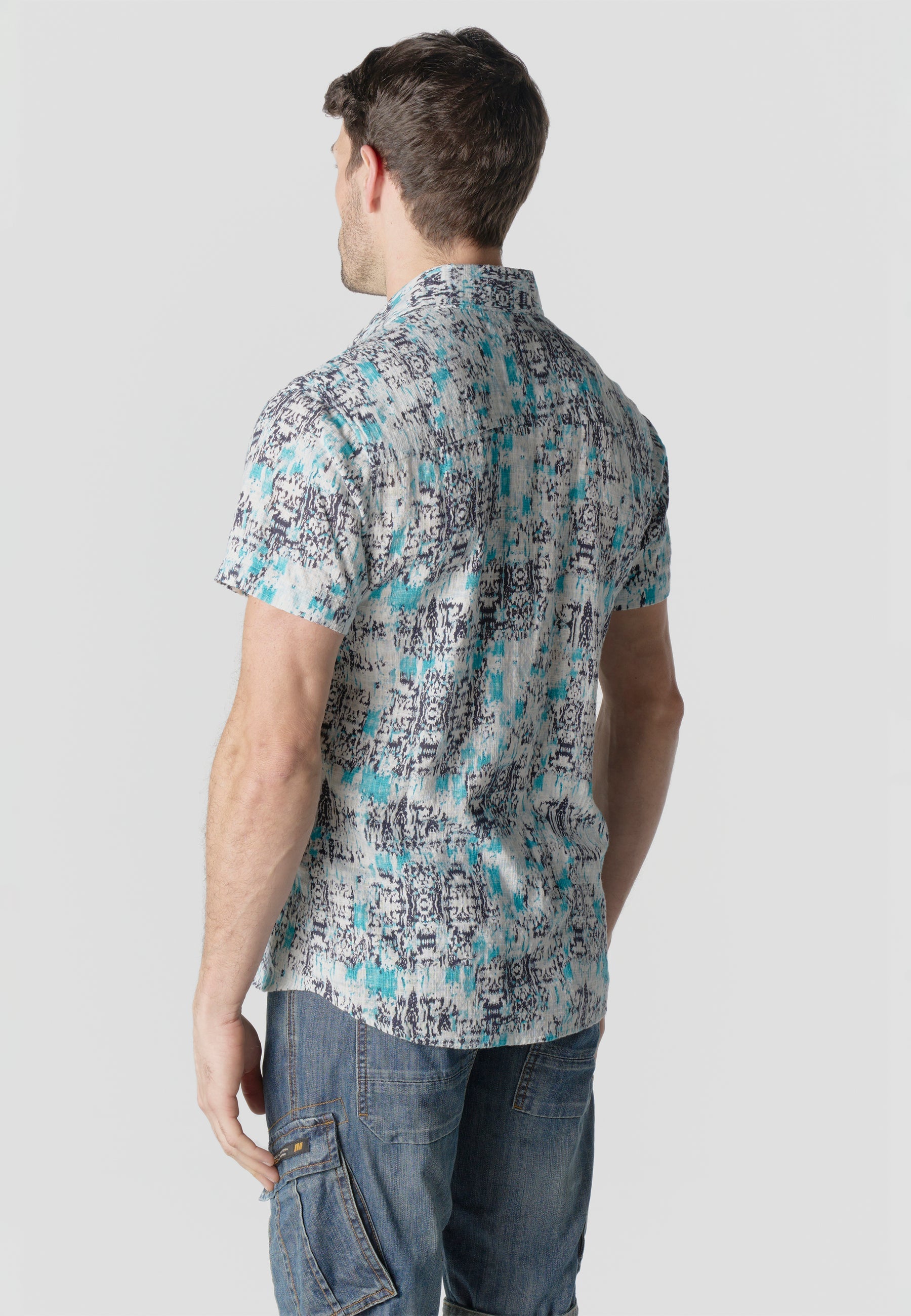 Camisa Hombre Manga Corta Estampada Algodón Slub Casual – Koroshi 2611CC42