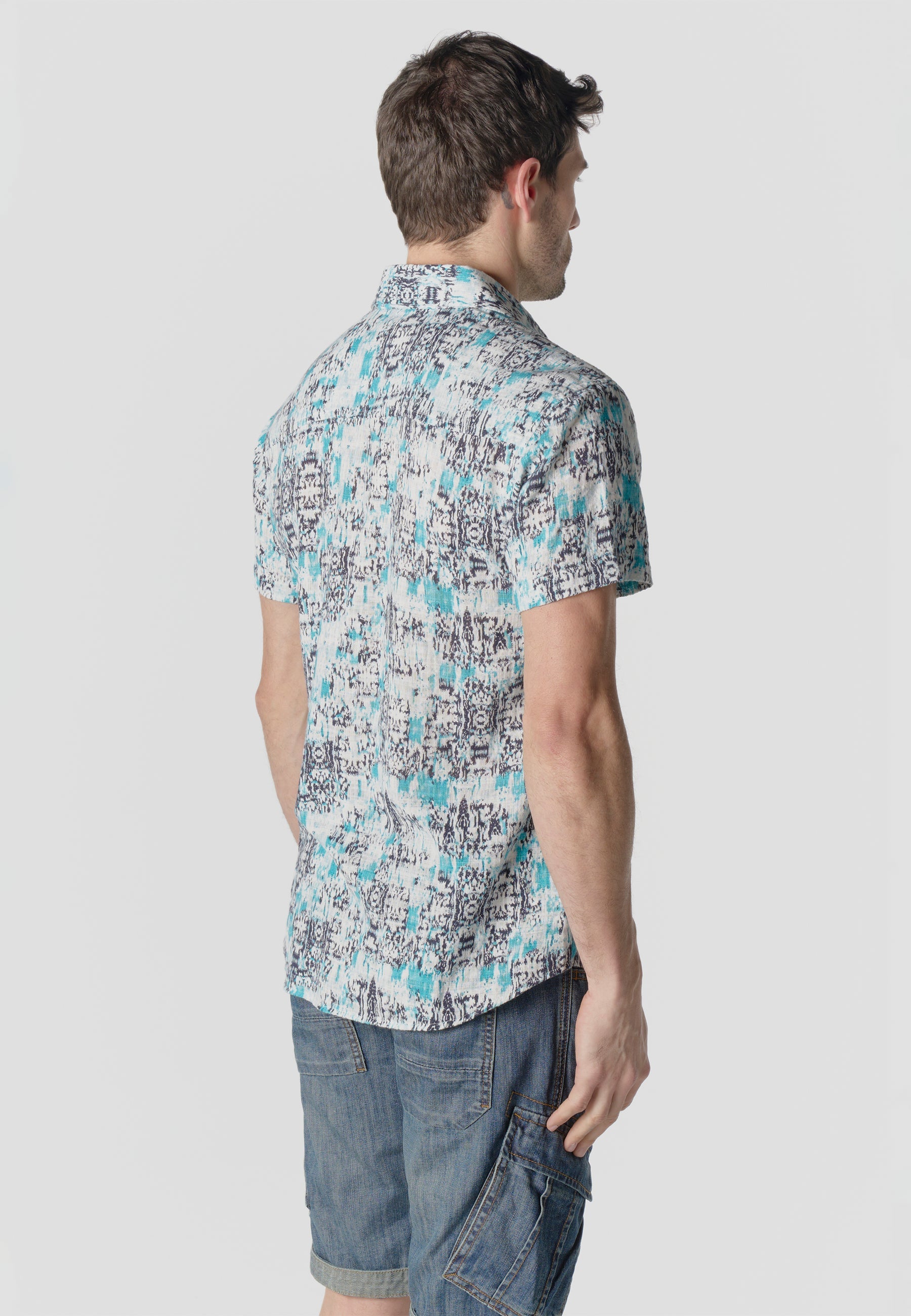 Camisa Hombre Manga Corta Estampada Algodón Slub Casual – Koroshi 2611CC42