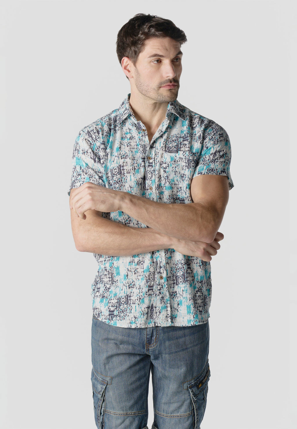 Camisa Hombre Manga Corta Estampada Algodón Slub Casual – Koroshi 2611CC42