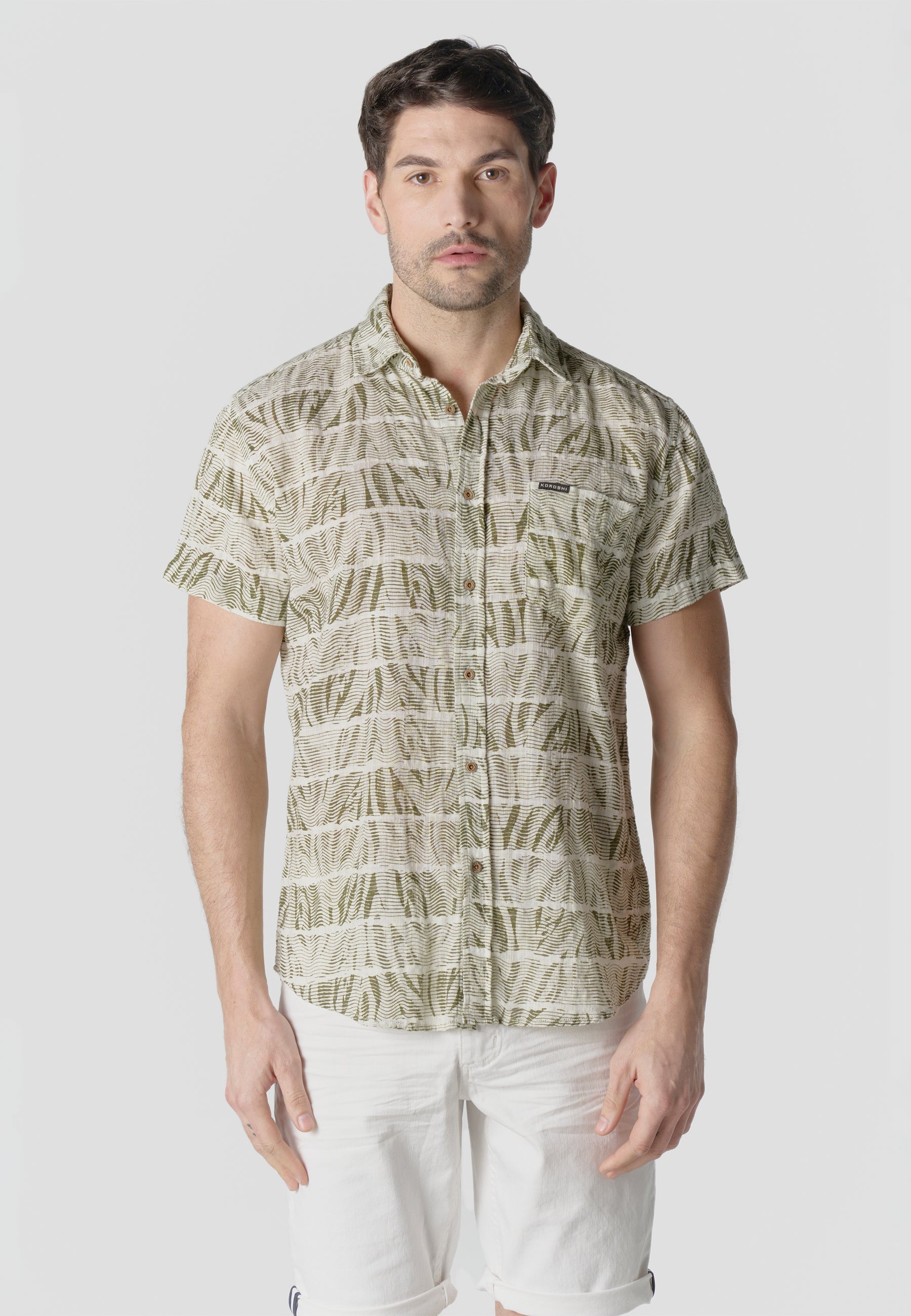 Camisa Hombre Manga Corta Estampada Algodón Slub Casual – Koroshi 2611CC42