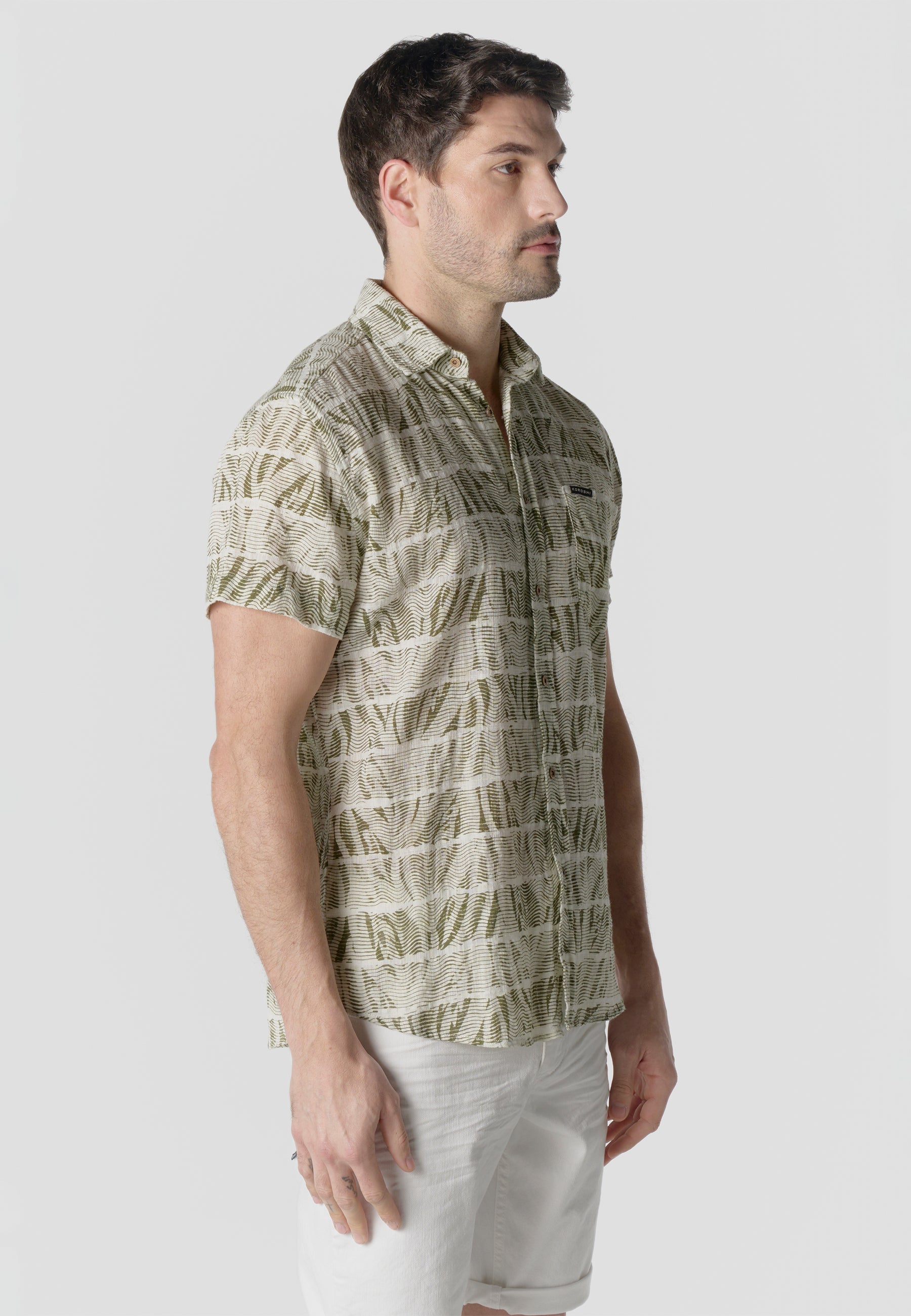 Camisa Hombre Manga Corta Estampada Algodón Slub Casual – Koroshi 2611CC42