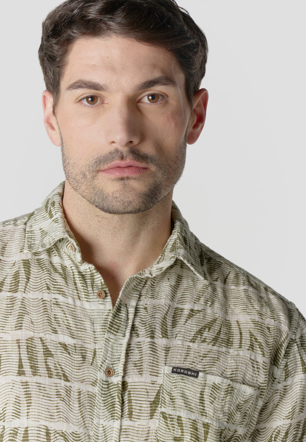 Camisa Hombre Manga Corta Estampada Algodón Slub Casual – Koroshi 2611CC42