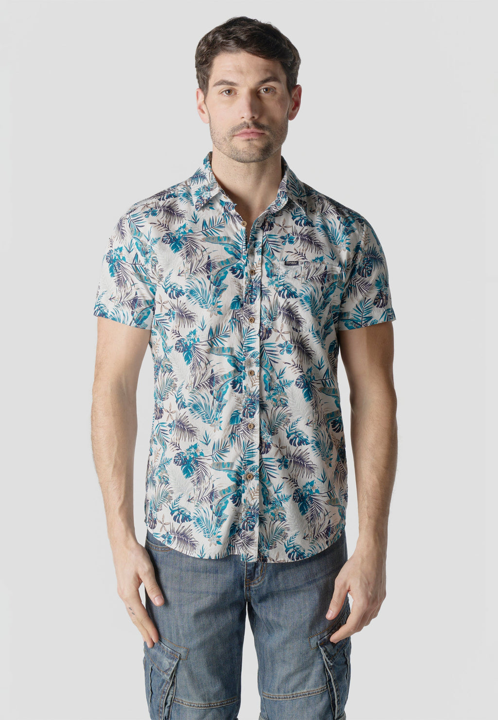 Camisa Hombre Manga Corta Algodón Estampado Tropical – Koroshi 2611CC43