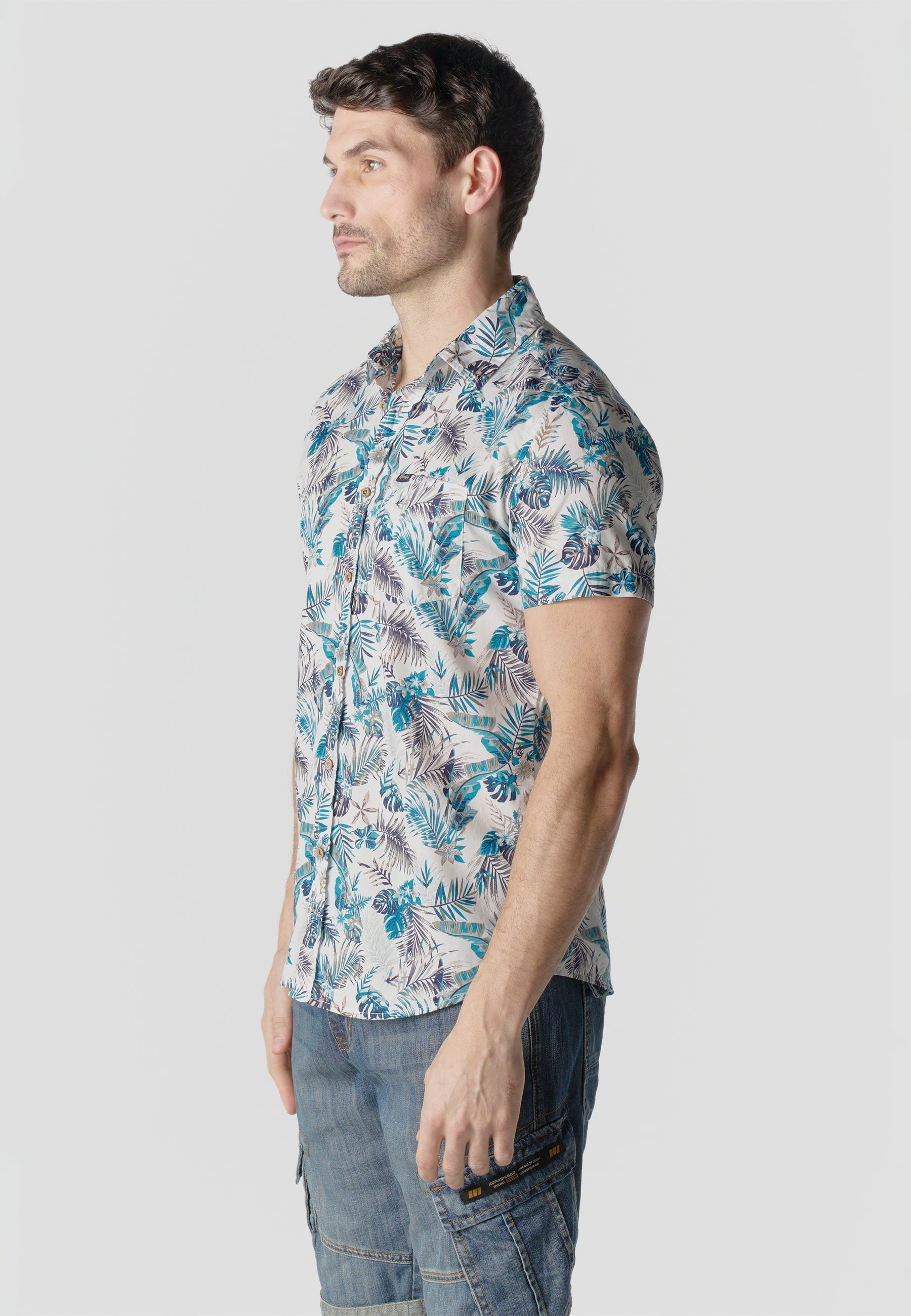 Camisa Hombre Manga Corta Algodón Estampado Tropical – Koroshi 2611CC43