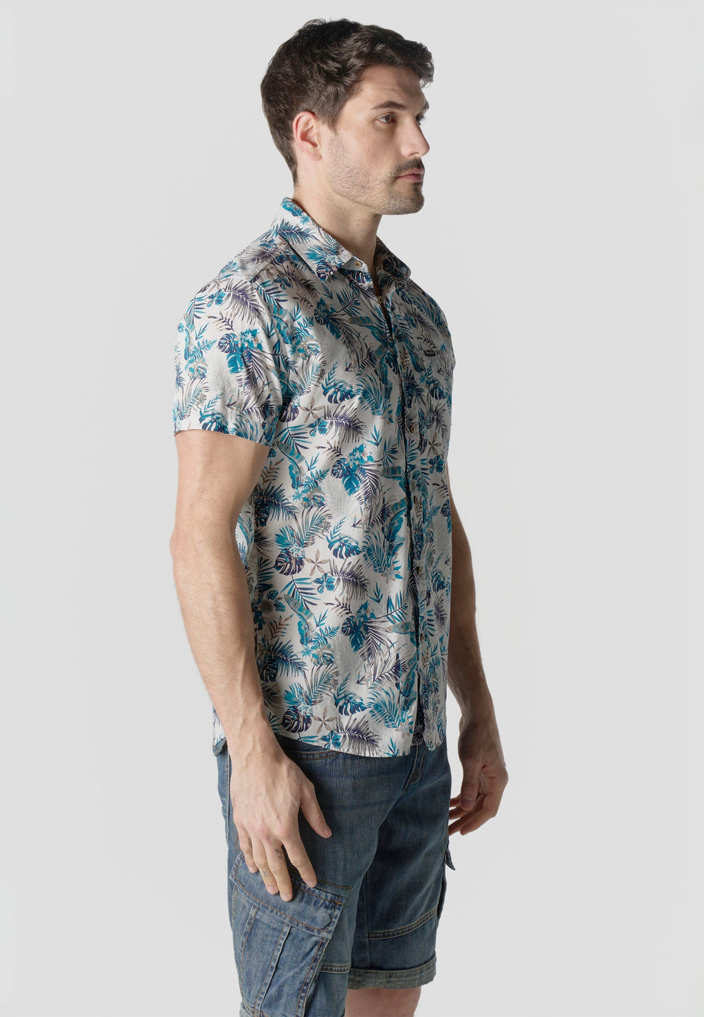 Camisa Hombre Manga Corta Algodón Estampado Tropical – Koroshi 2611CC43