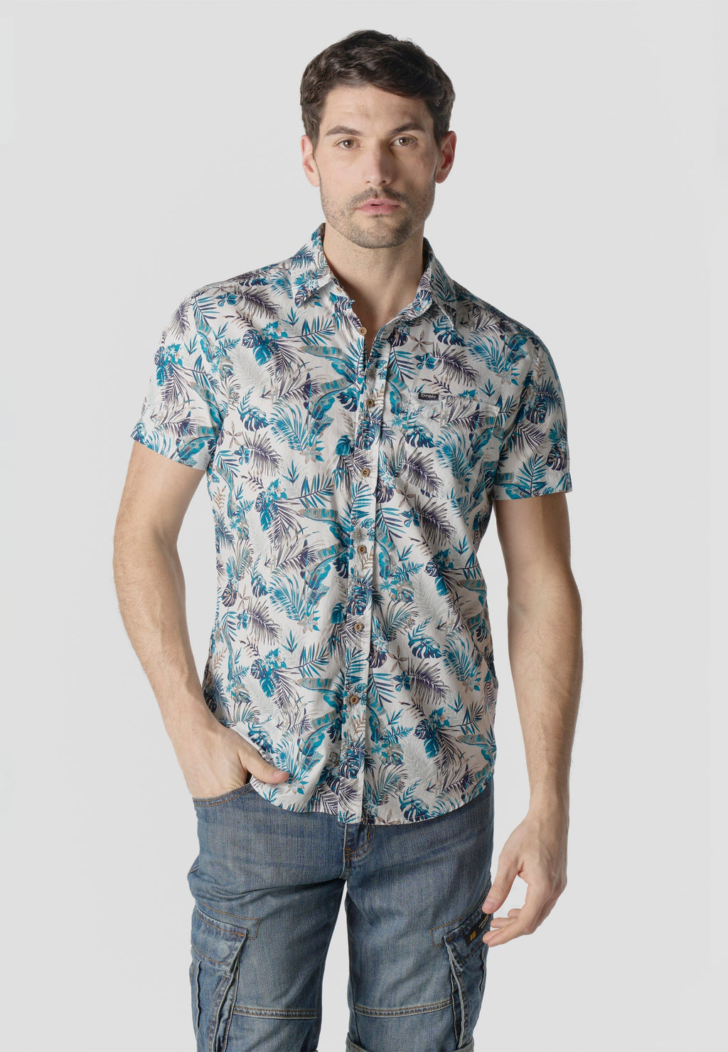 Camisa Hombre Manga Corta Algodón Estampado Tropical – Koroshi 2611CC43