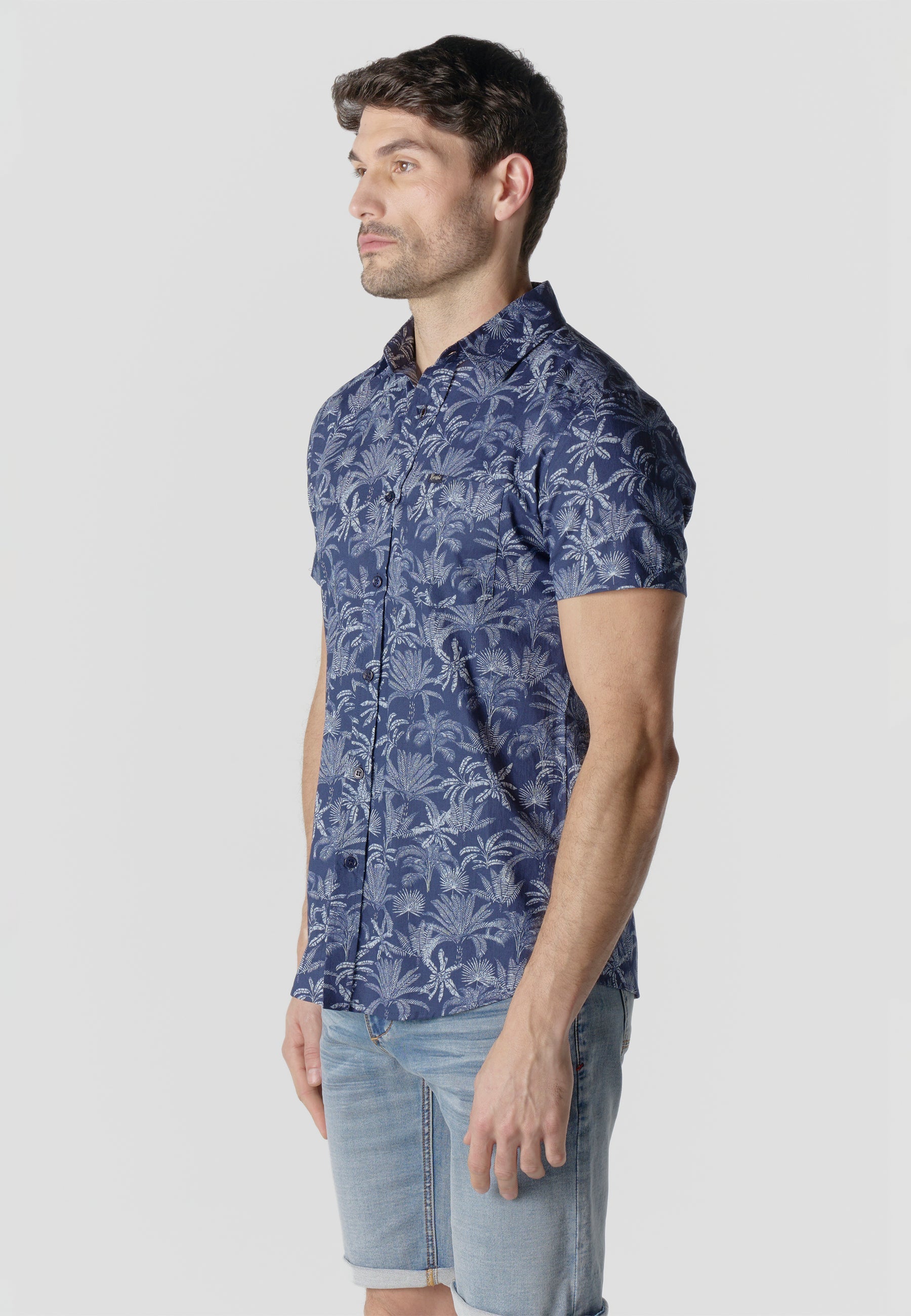 Camisa Hombre Manga Corta Algodón Estampado Tropical – Koroshi 2611CC43