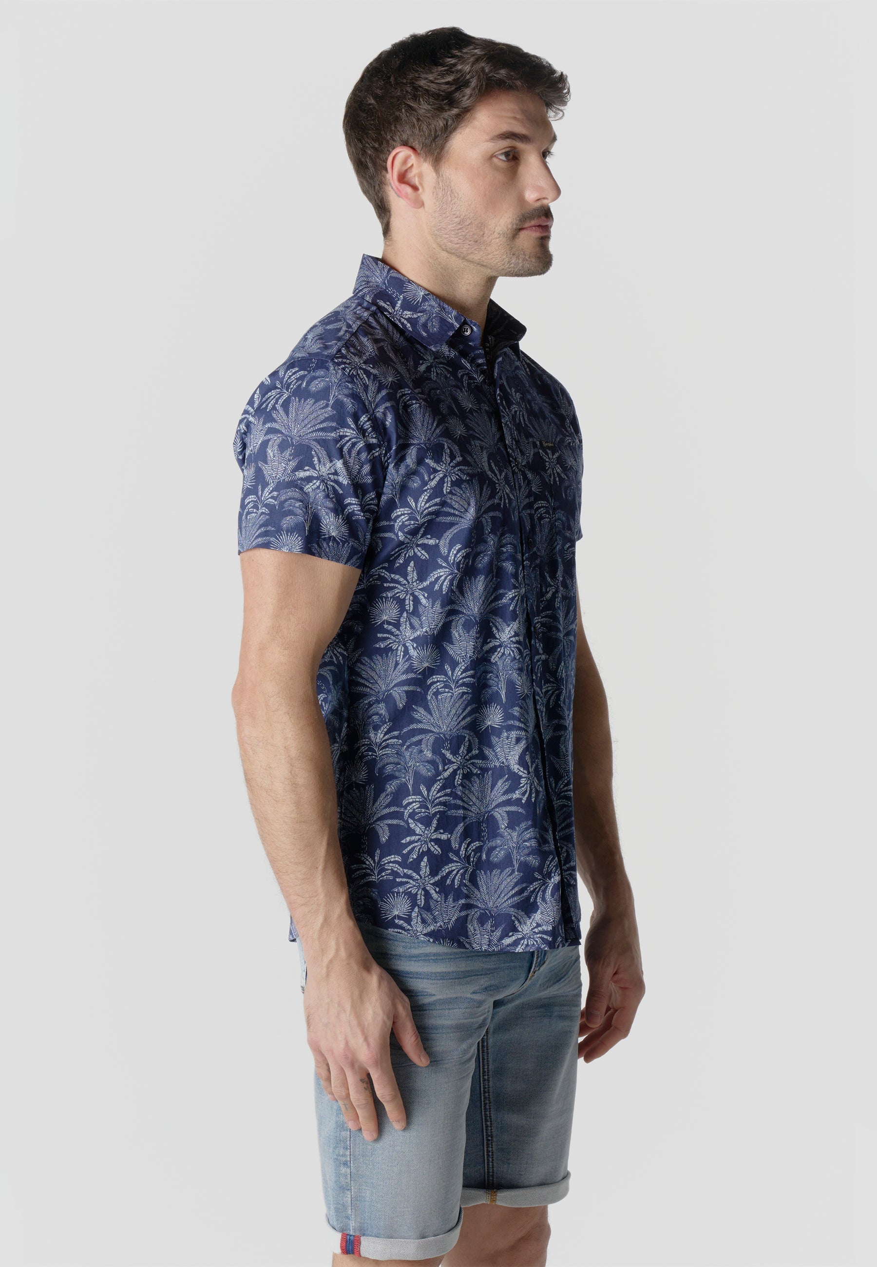 Camisa Hombre Manga Corta Algodón Estampado Tropical – Koroshi 2611CC43