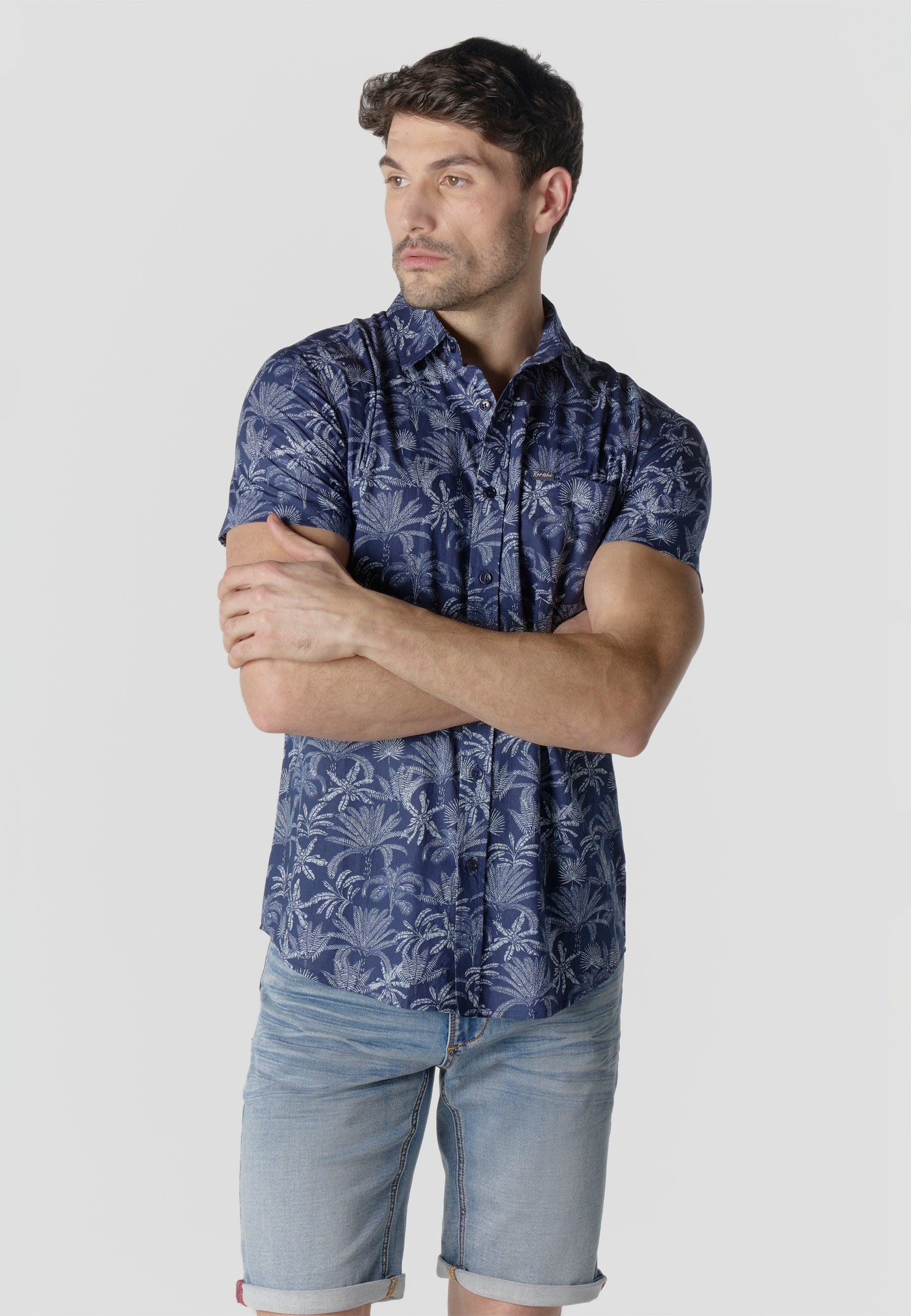 Camisa Hombre Manga Corta Algodón Estampado Tropical – Koroshi 2611CC43