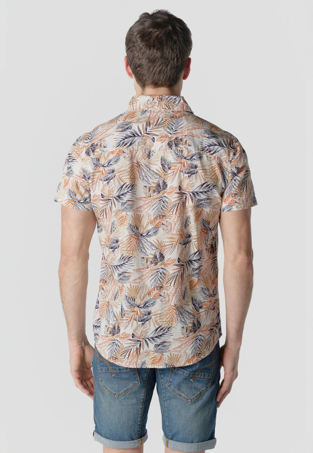 Camisa Hombre Manga Corta Estampada Tropical Algodón Slub – Koroshi Multicolor