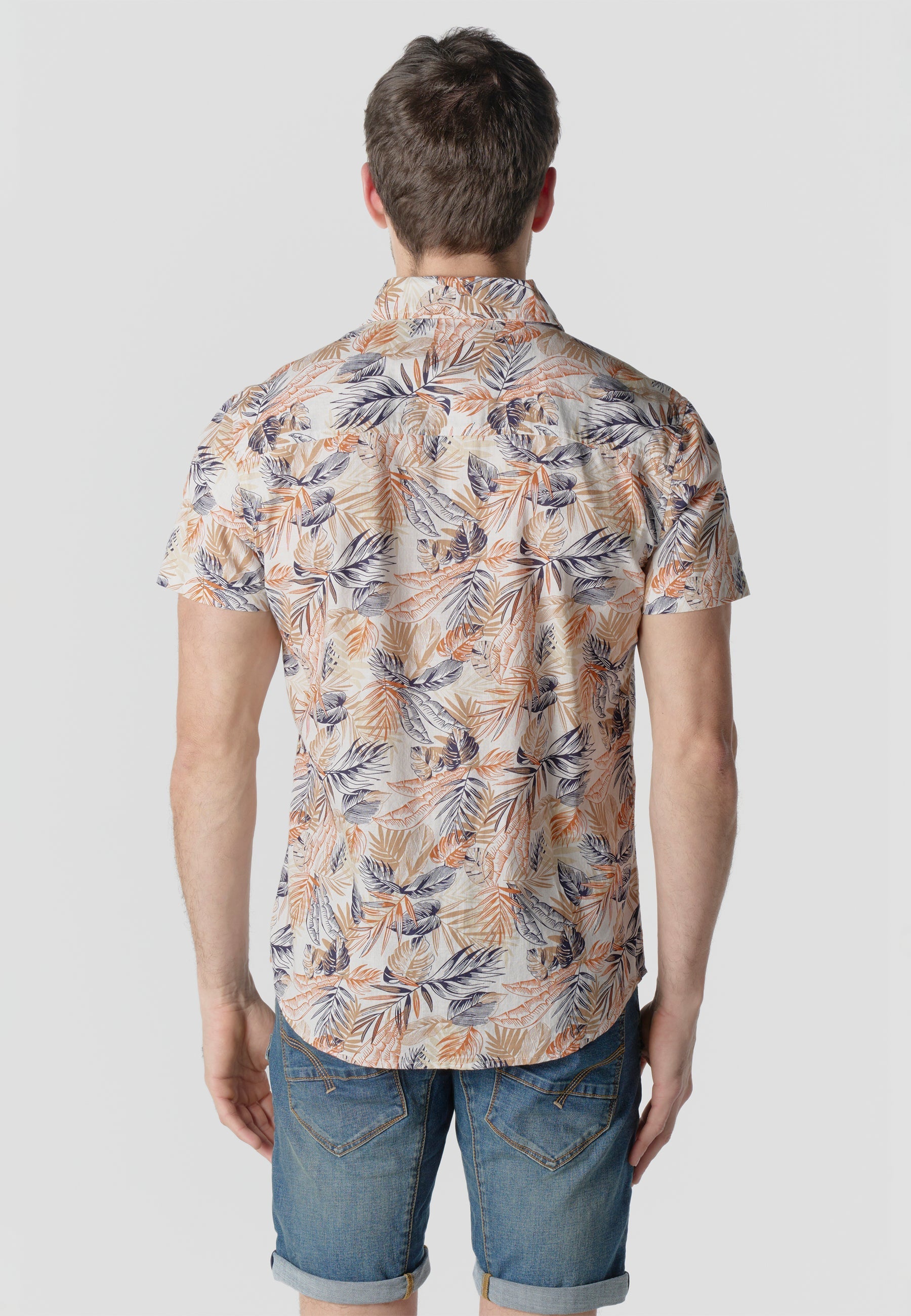 Camisa Hombre Manga Corta Estampada Tropical Algodón Slub – Koroshi Multicolor