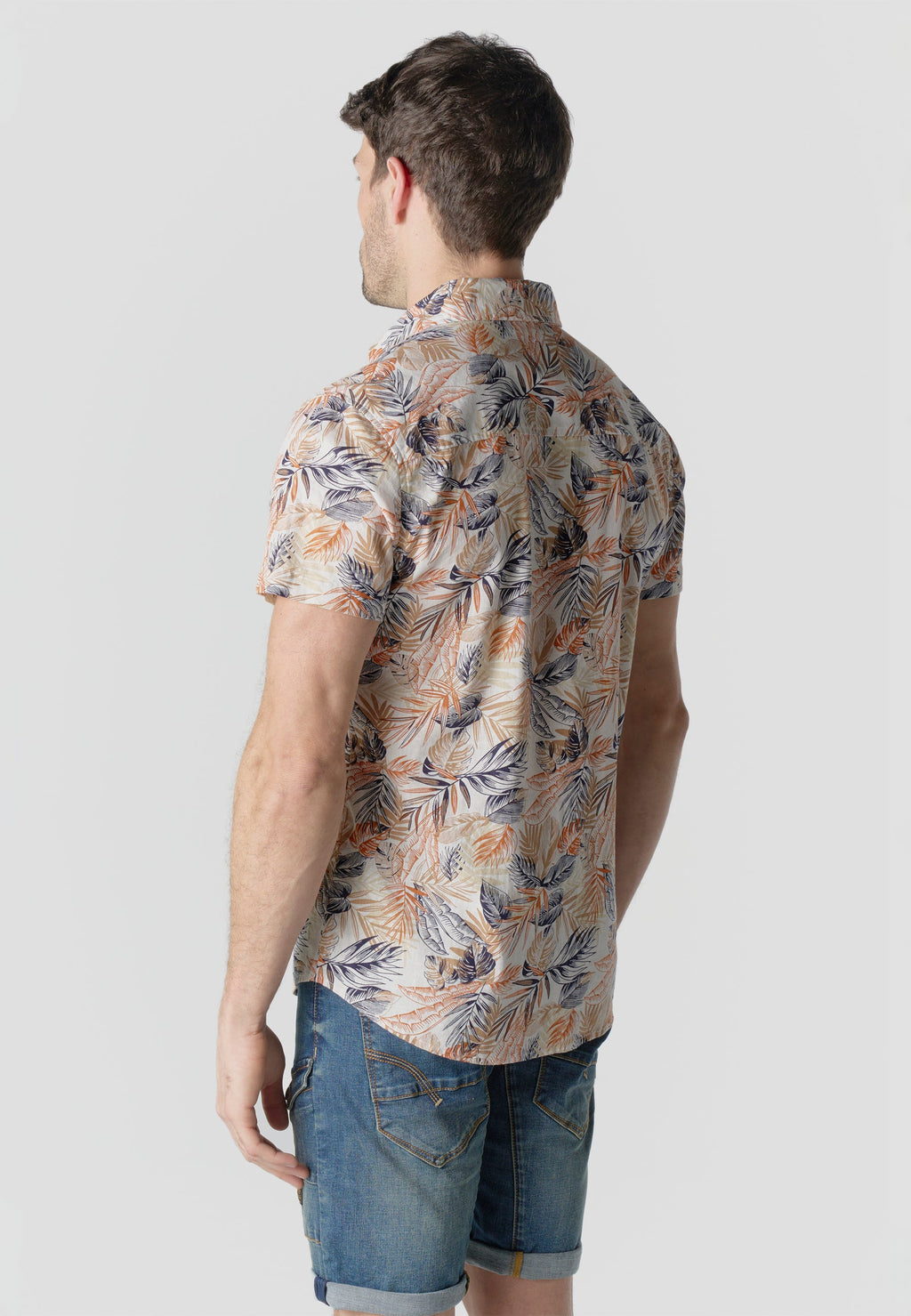 Camisa Hombre Manga Corta Estampada Tropical Algodón Slub – Koroshi Multicolor