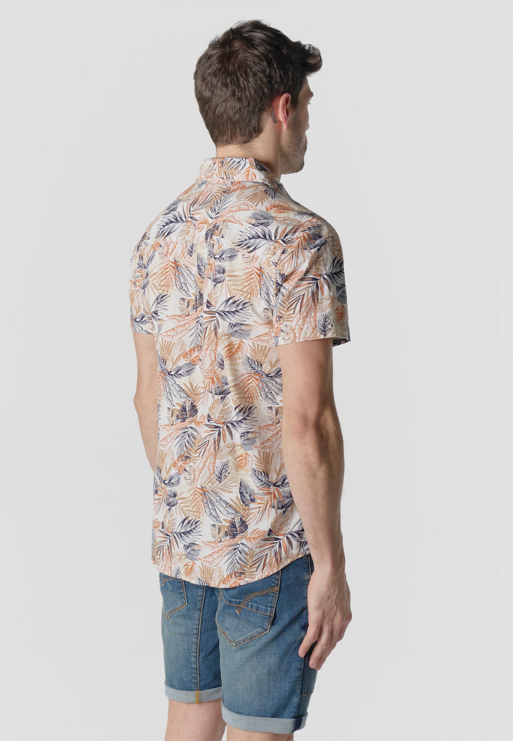 Camisa Hombre Manga Corta Estampada Tropical Algodón Slub – Koroshi Multicolor