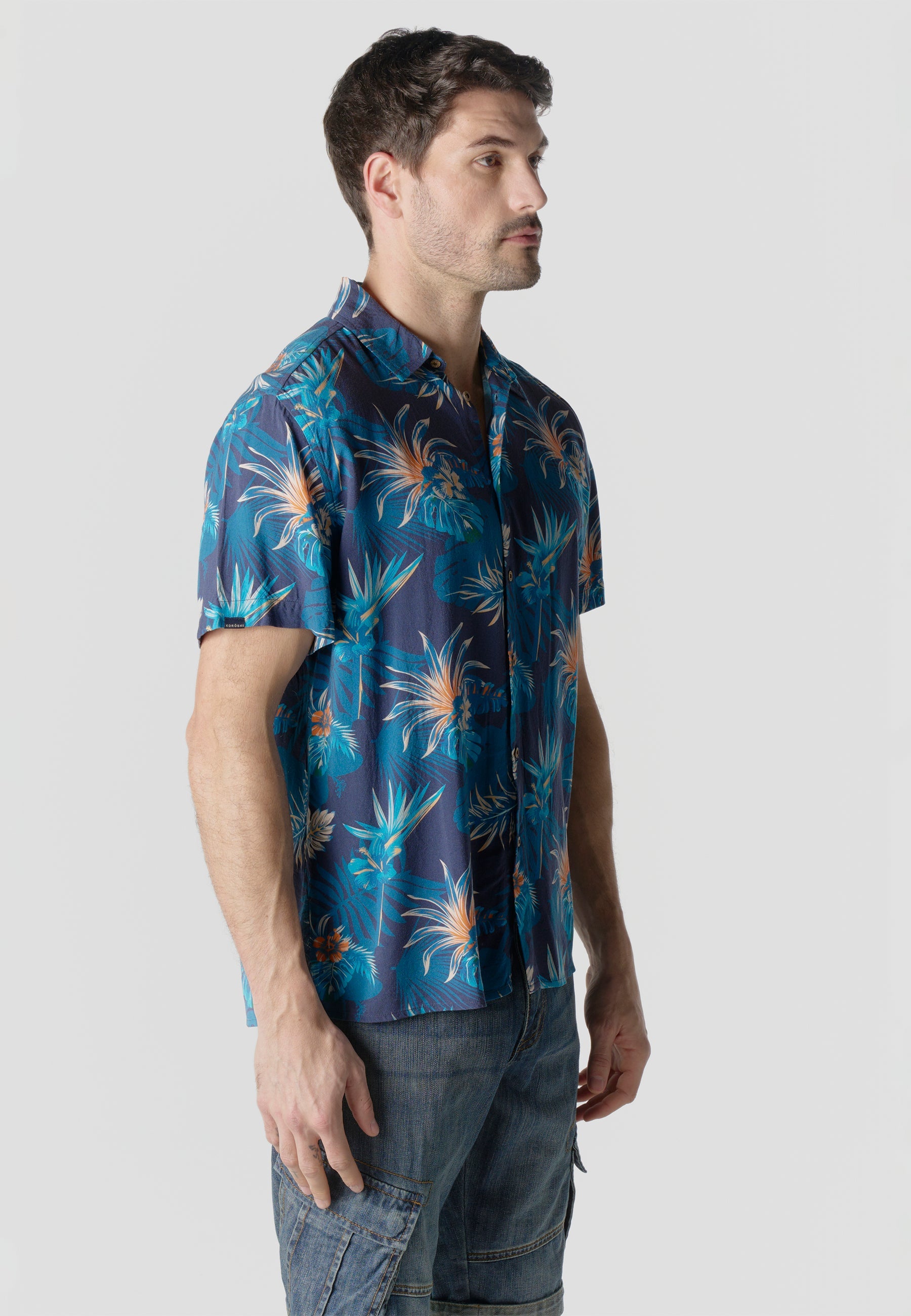 Camisa Hombre Manga Corta Relaxed Estampado Étnico Azteca Viscosa – Koroshi 2611CC49