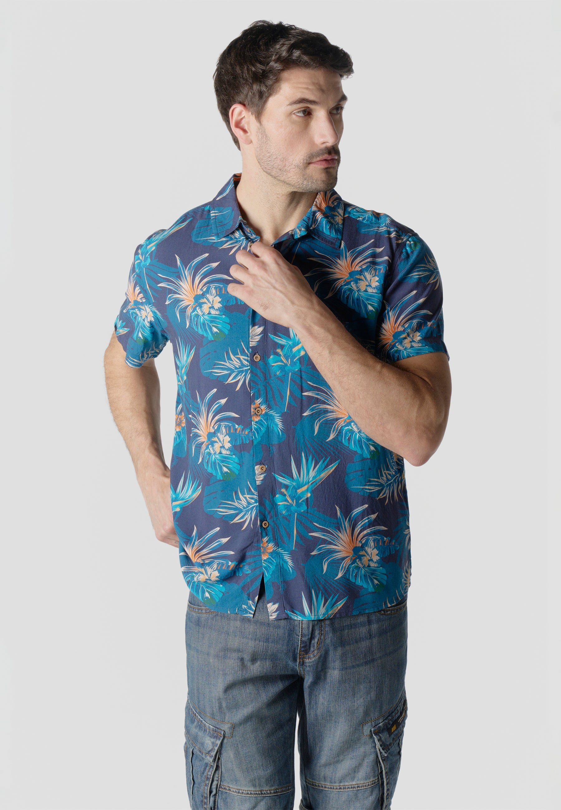Camisa Hombre Manga Corta Relaxed Estampado Étnico Azteca Viscosa – Koroshi 2611CC49