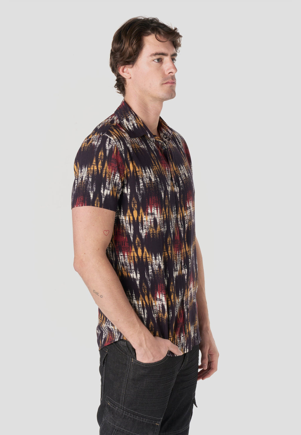 Camisa Hombre Manga Corta Estampada Viscosa Negra – Koroshi 2611CC50