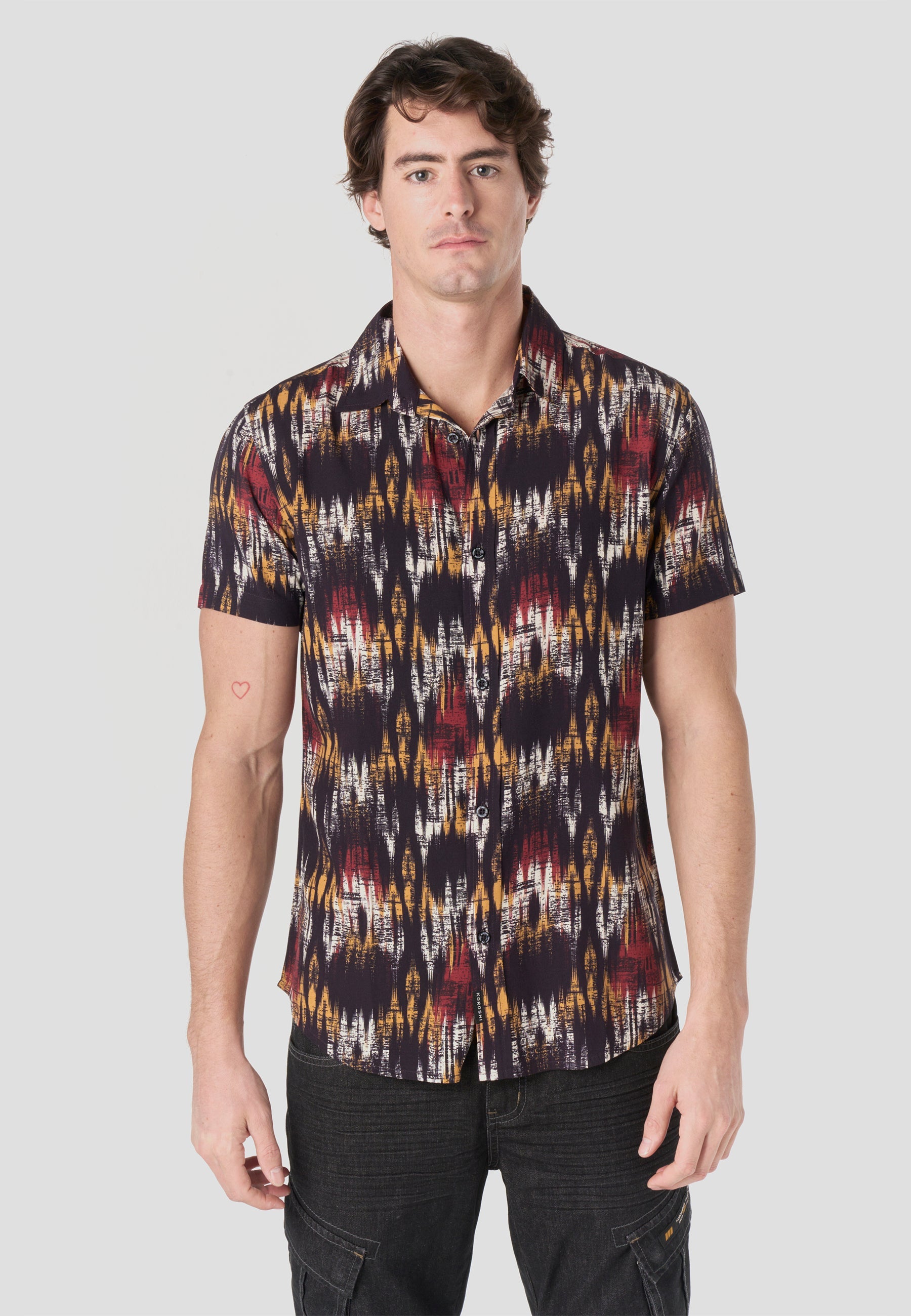 Camisa Hombre Manga Corta Estampada Viscosa Negra – Koroshi 2611CC50