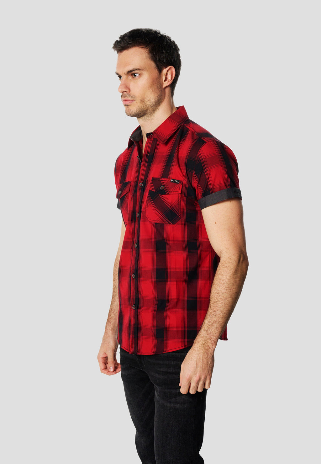Camisa Hombre Manga Corta Cuadros Algodón Bolsillos – Koroshi 2611CC56